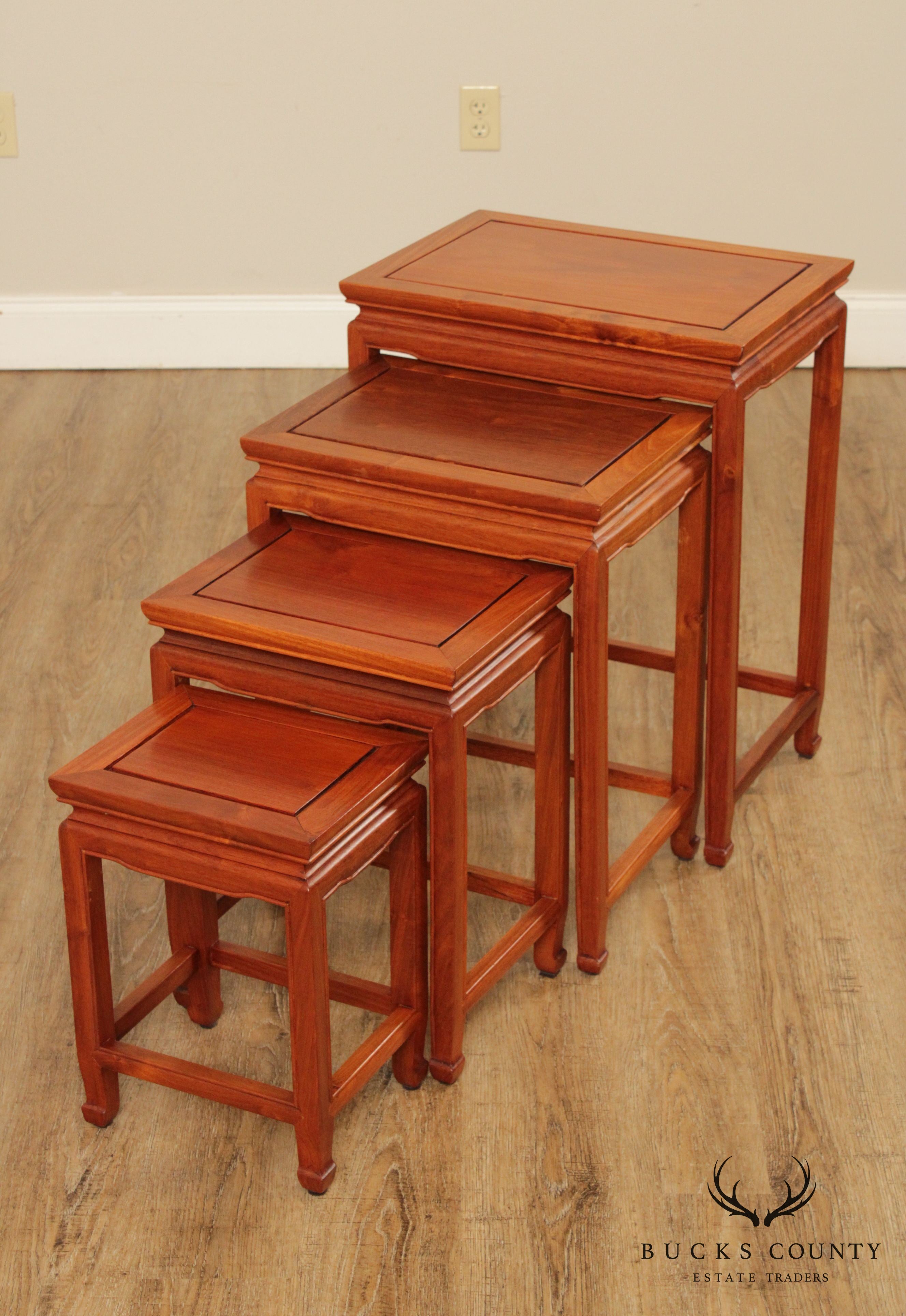 Vintage Asian Hard Wood Nesting Set 4 Tables