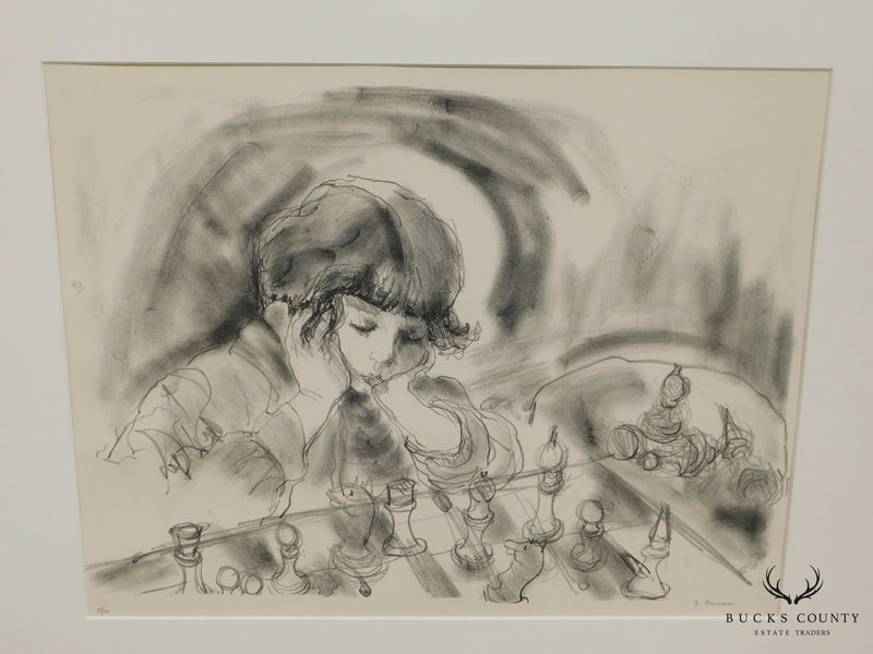 Evelyn Favus Lithograph, Child Playing Chess Signed & Numbered in Pencil 15/20