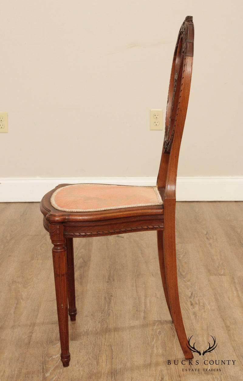Antique Edwardian Period Pair Carved Walnut Side Chairs