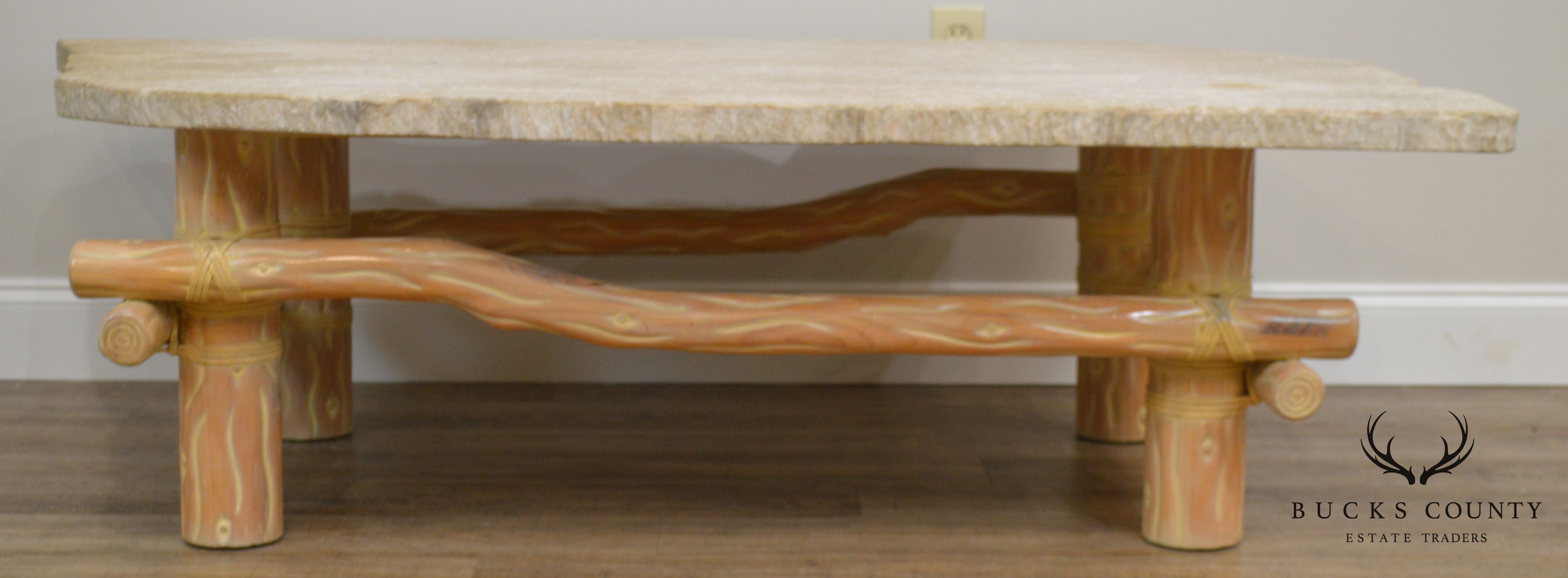 Unusual Faux Branch Large Stone Top Coffee Table