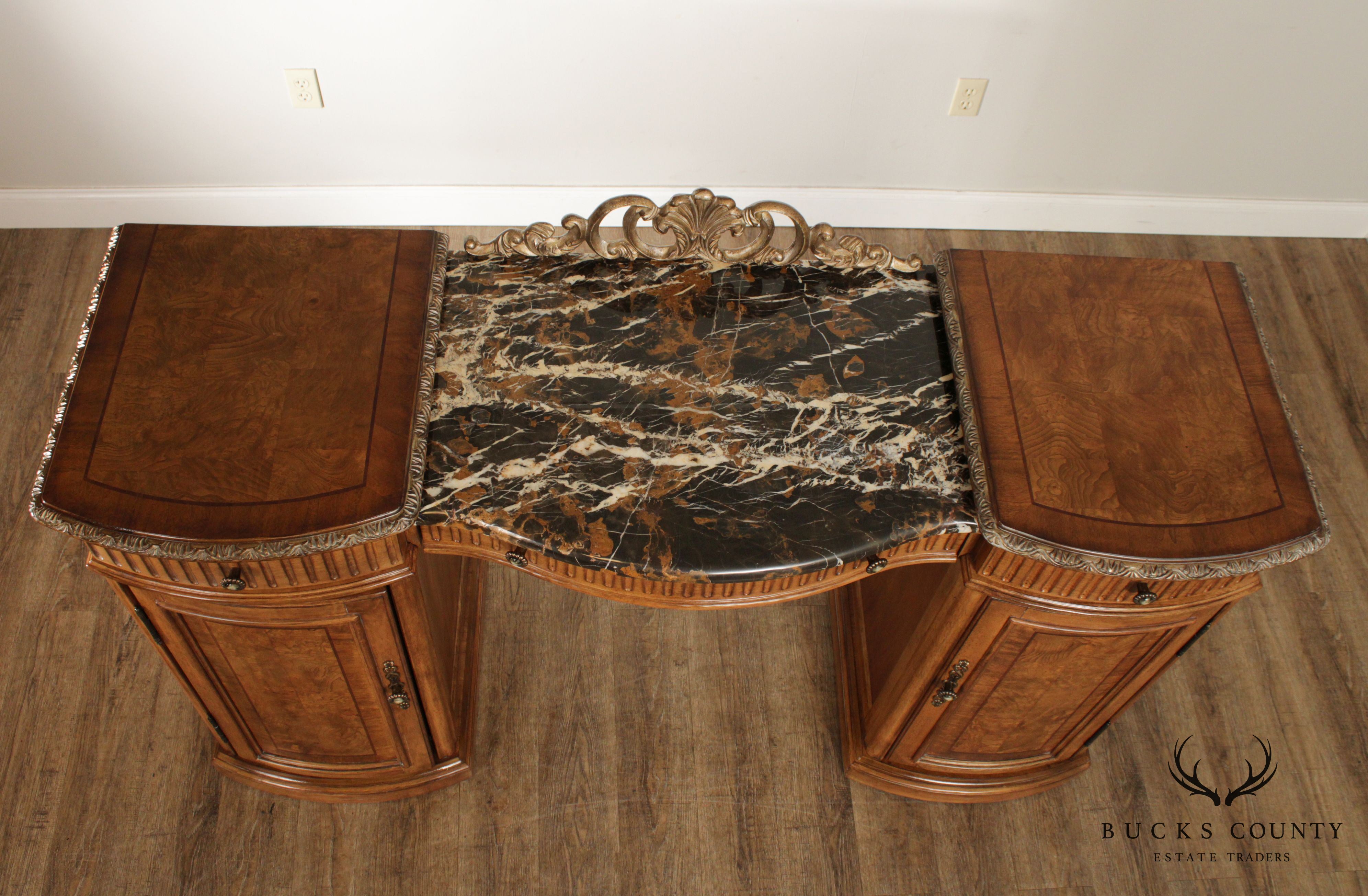 Schnadig Burl Wood French Style Marble Top Sideboard