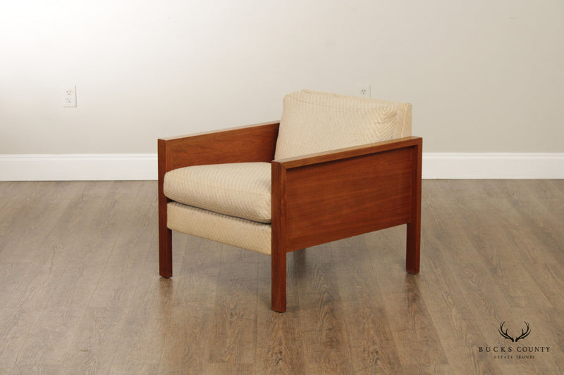 `Mid Century Modern Walnut Cube Lounge Chair