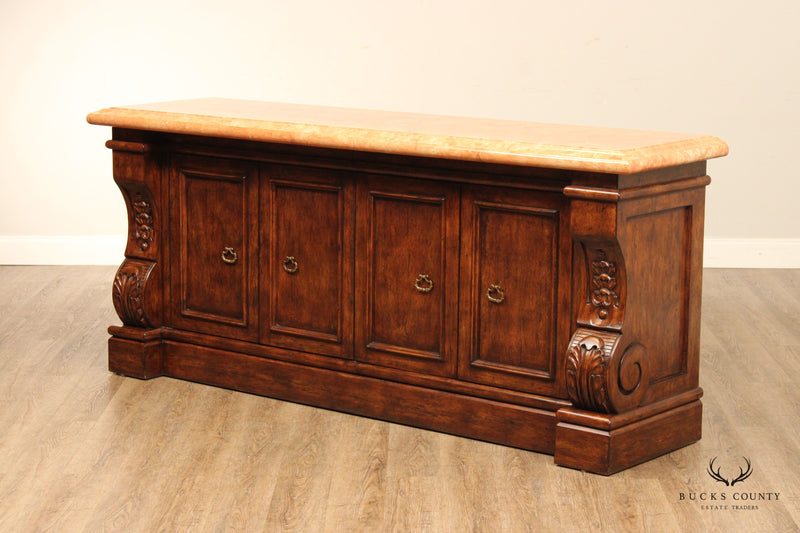 French Renaissance Style Marble Top Sideboard Credenza