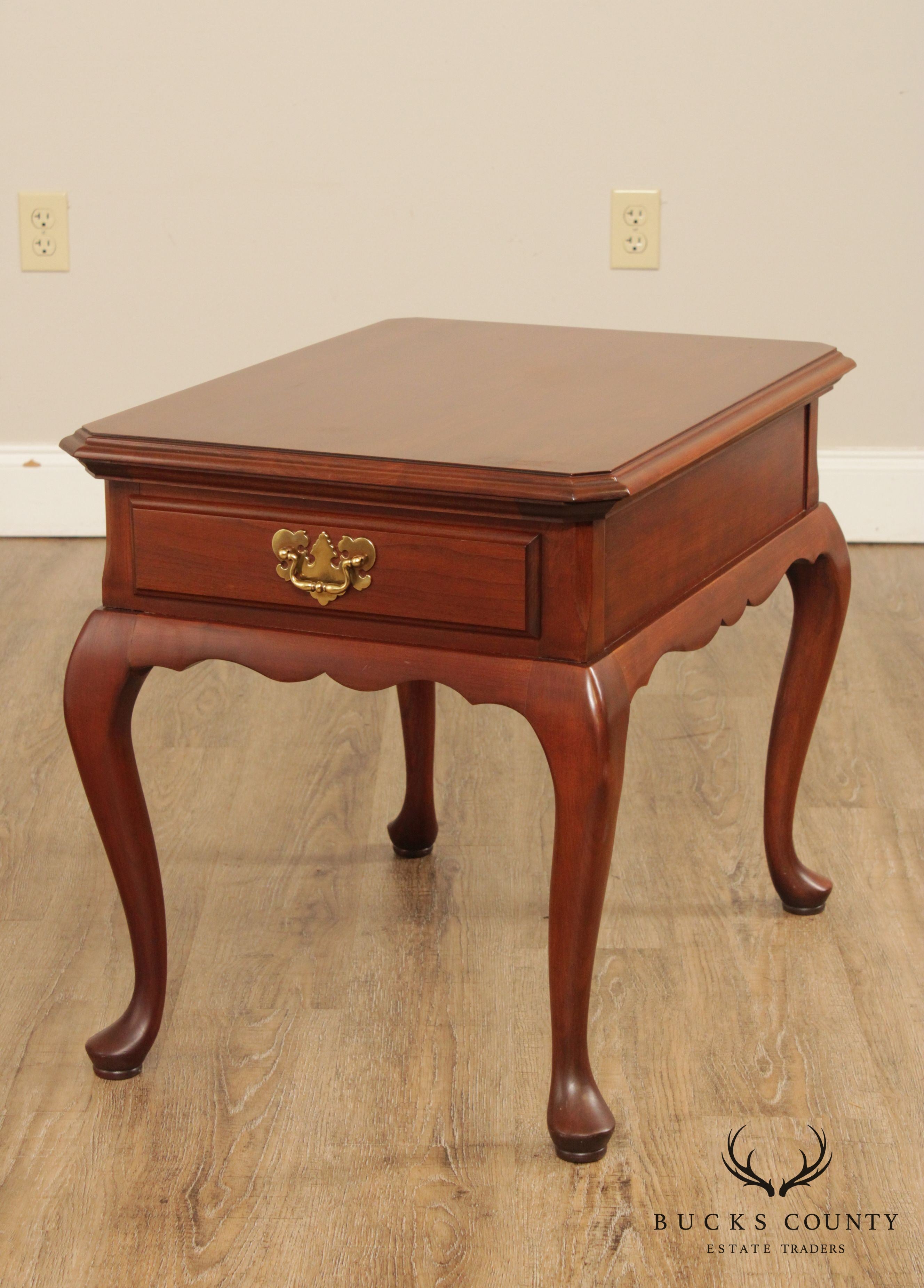 Harden Brandywine Cherry Pair Queen Anne One Drawer Side Tables