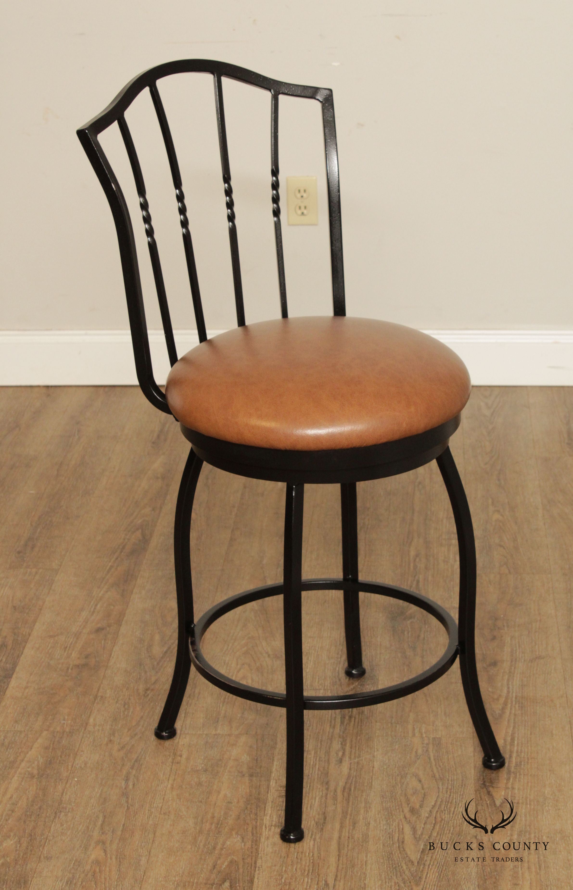 Trendler Set of 3 Wrought Iron and Leather Swivel Counter Bar Stools