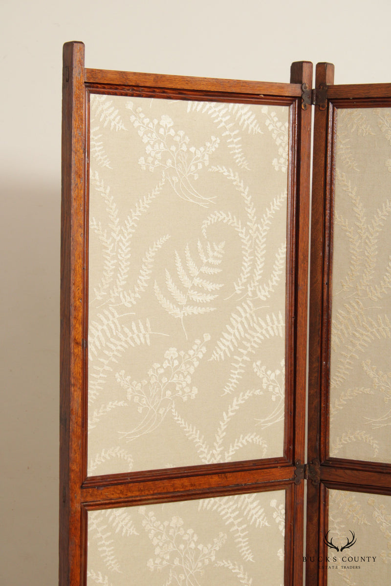 Antique Arts & Crafts Oak Three-Panel Dressing Screen