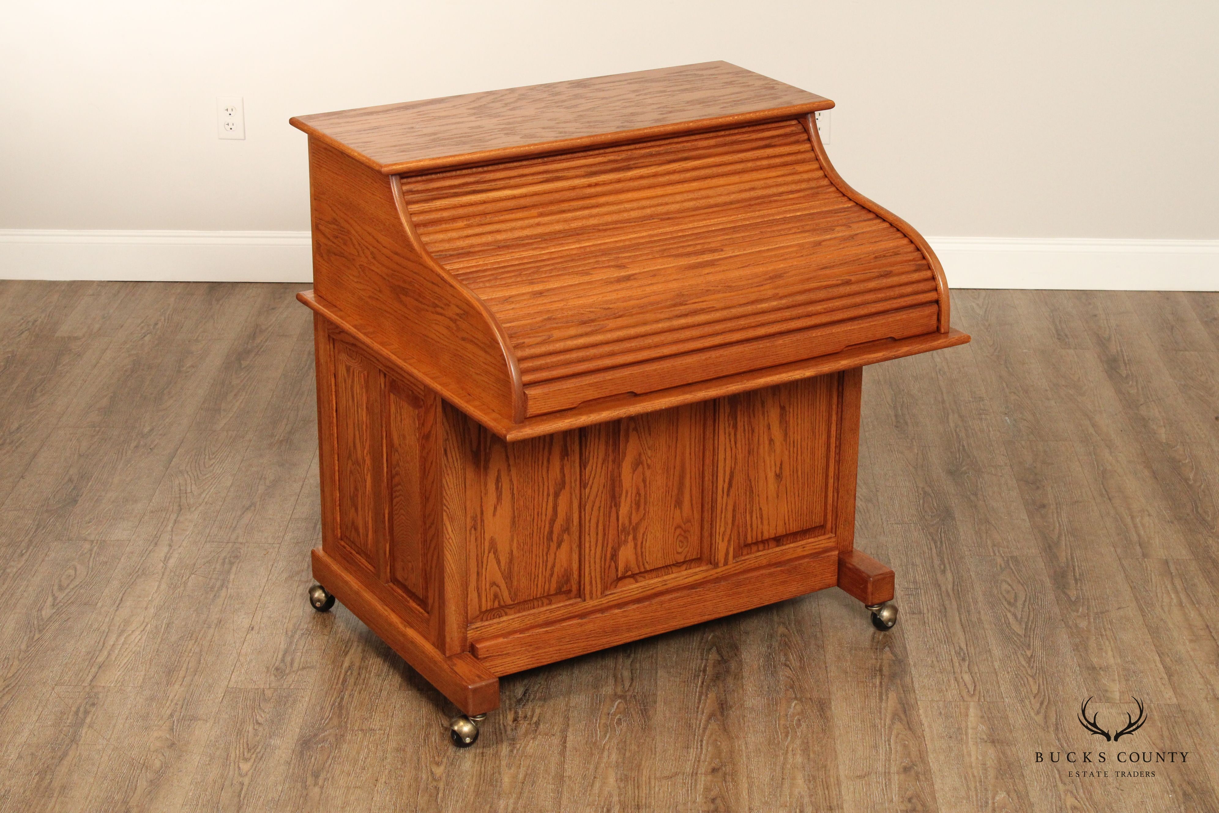 Vintage Oak Roll Top Davenport Computer Writing Desk