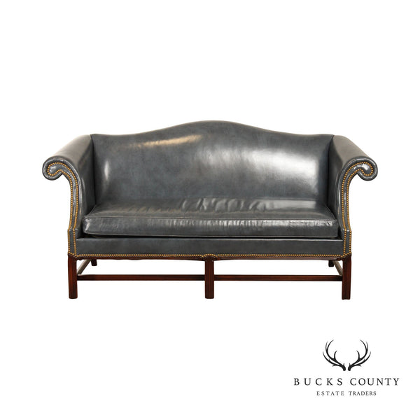 HICKORY CHAIR CO. CHIPPENDALE STYLE CAMELBACK LEATHER SOFA