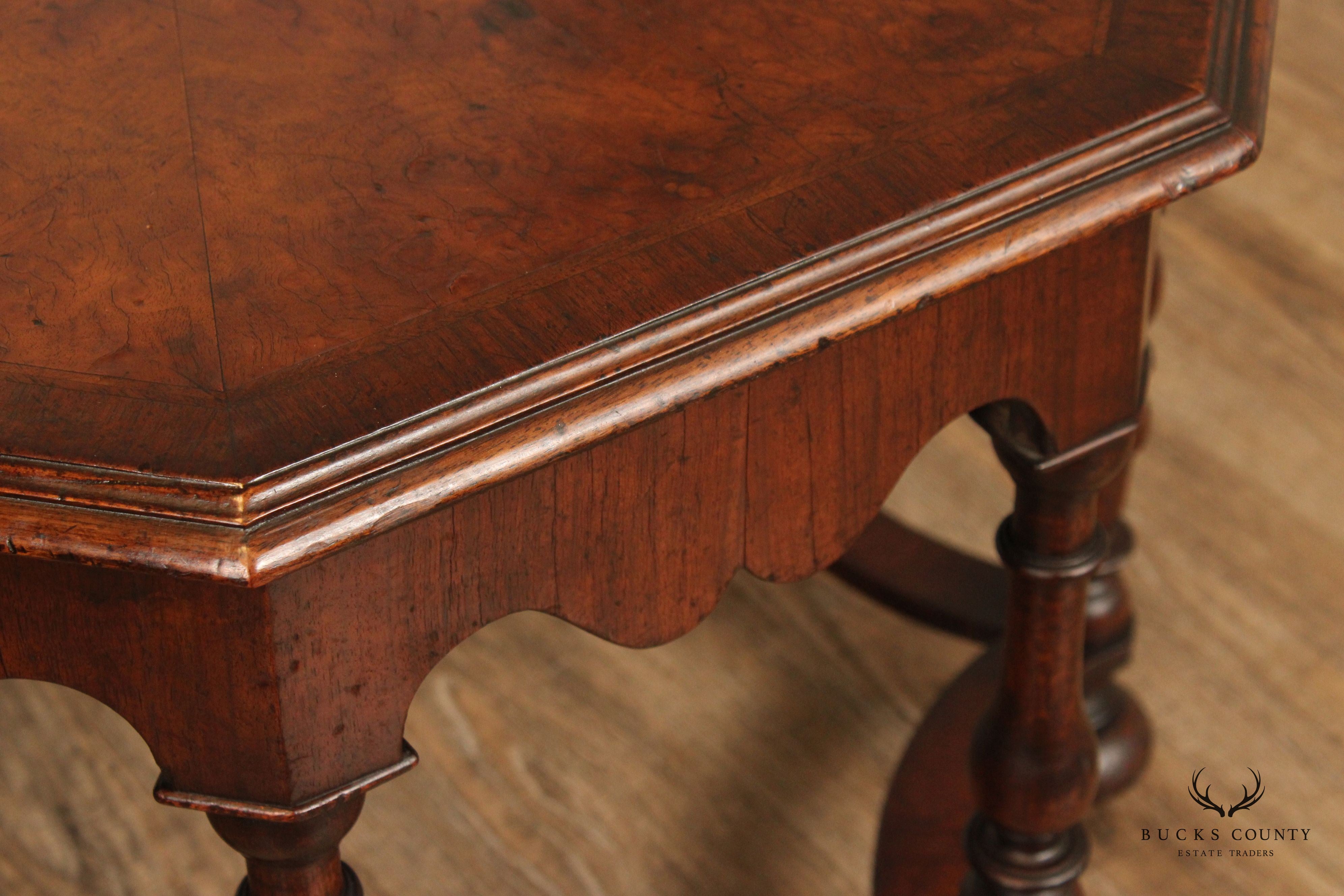 English William & Mary Style Carved Walnut Octagonal Coffee Table