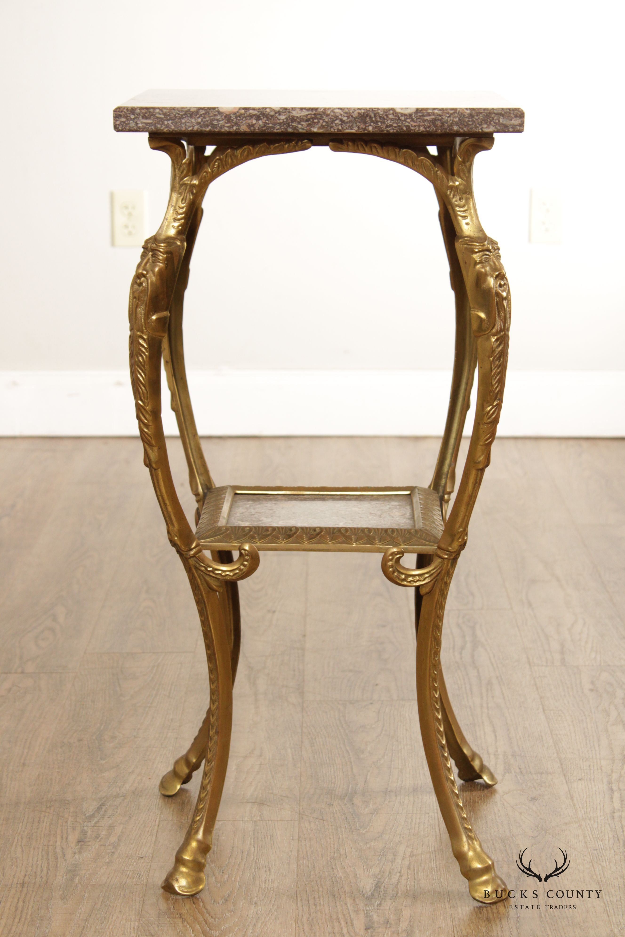 Victorian Art Nouveau Brass Marble Top Plant Stand