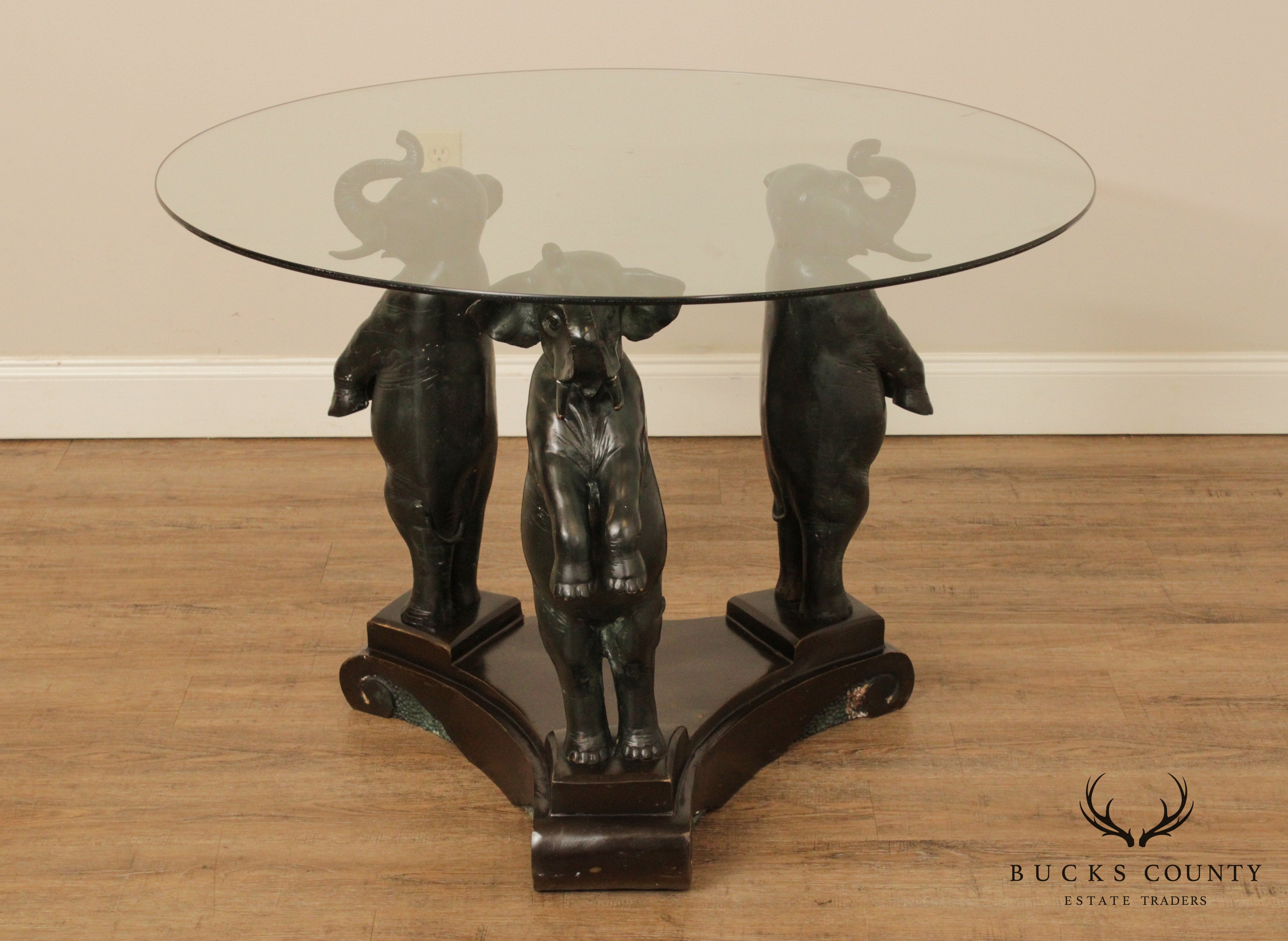 Vintage Bronze Elephant Base Glass Top Table