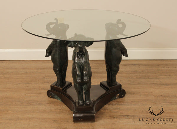 Vintage Bronze Elephant Base Glass Top Table