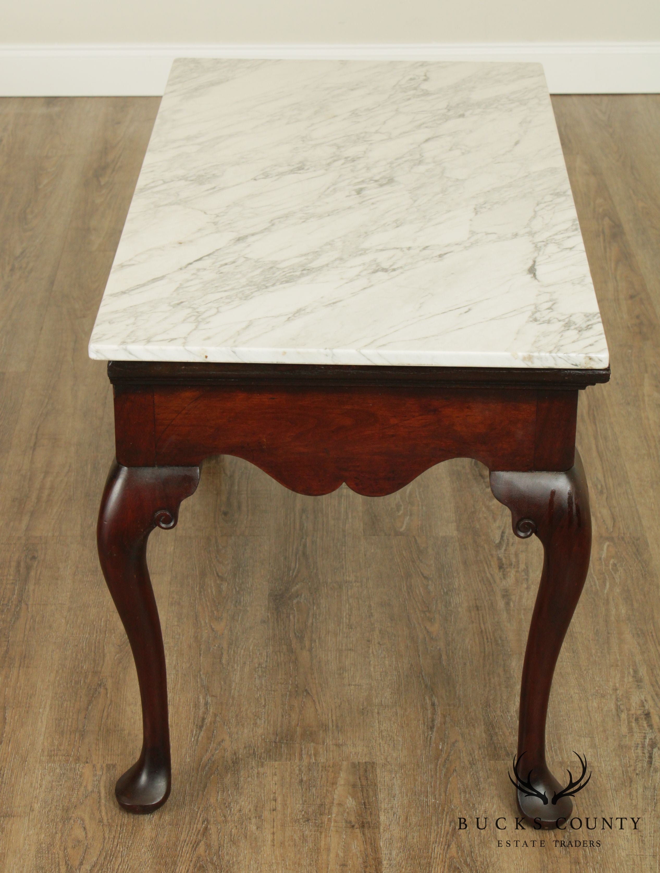 Antique Mahogany Queen Anne Marble Top Mixing or Console Table