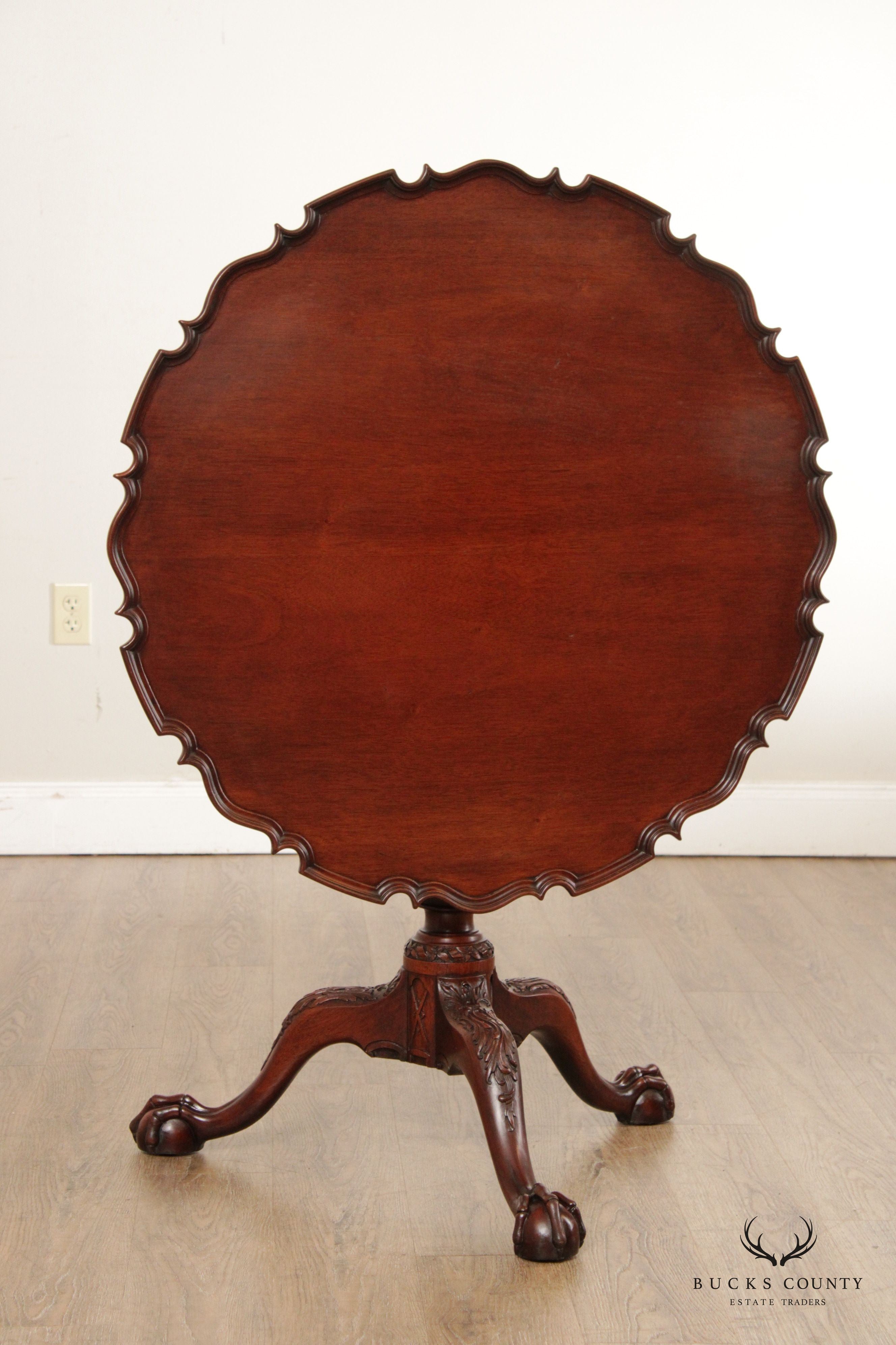 Chippendale Style Custom Mahogany Pie Crust Tilt-Top Table