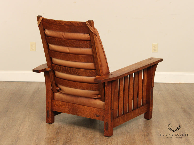 Warren Hile Studio Mission Oak and Leather Reclining Morris Chair