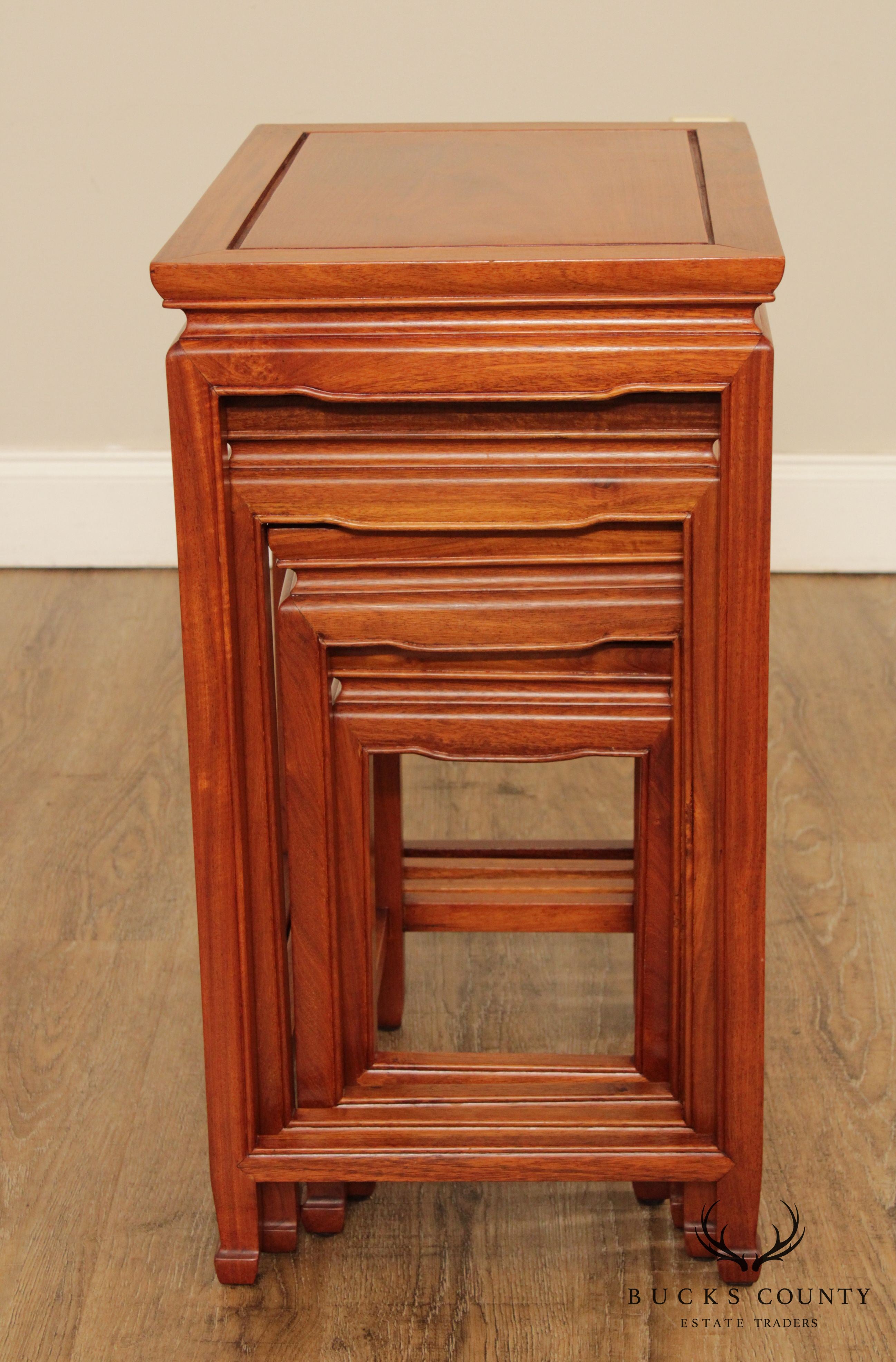 Vintage Asian Hard Wood Nesting Set 4 Tables