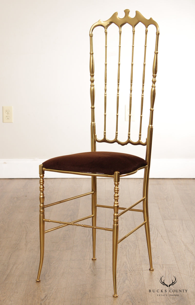Italian Hollywood Regency Brass Chiavari Side Chair