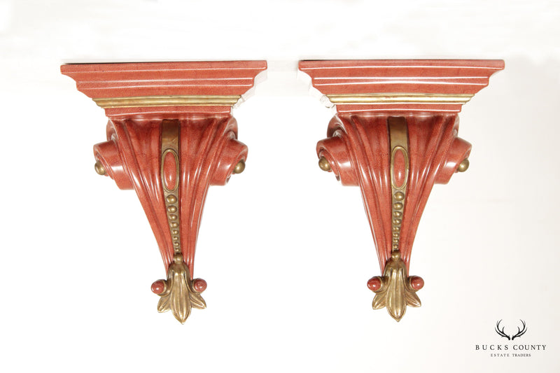 Castilian Italian Neoclassical Style Pair of Glazed Ceramic Corbels