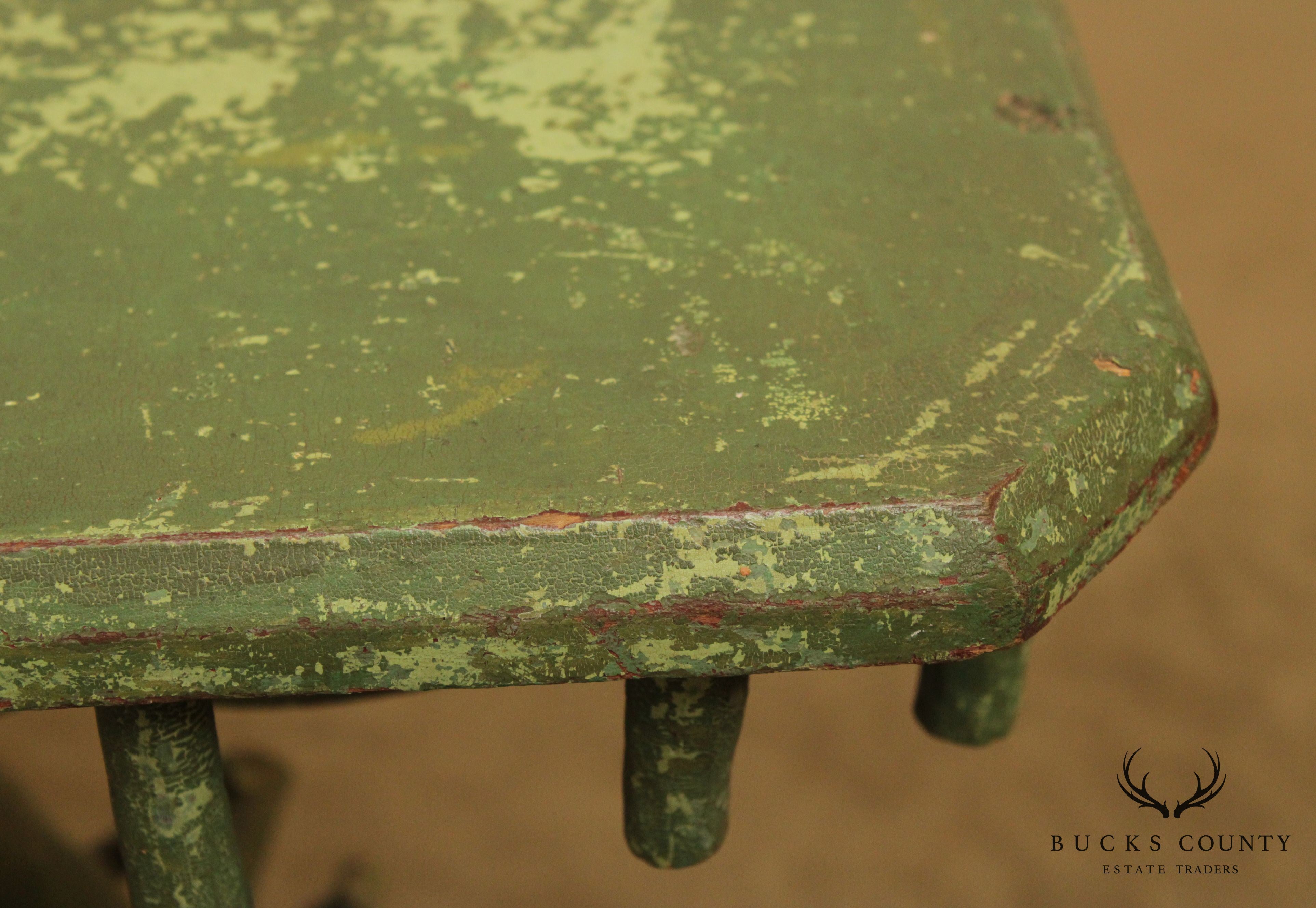 Antique Hickory Twig Green Painted Side Table