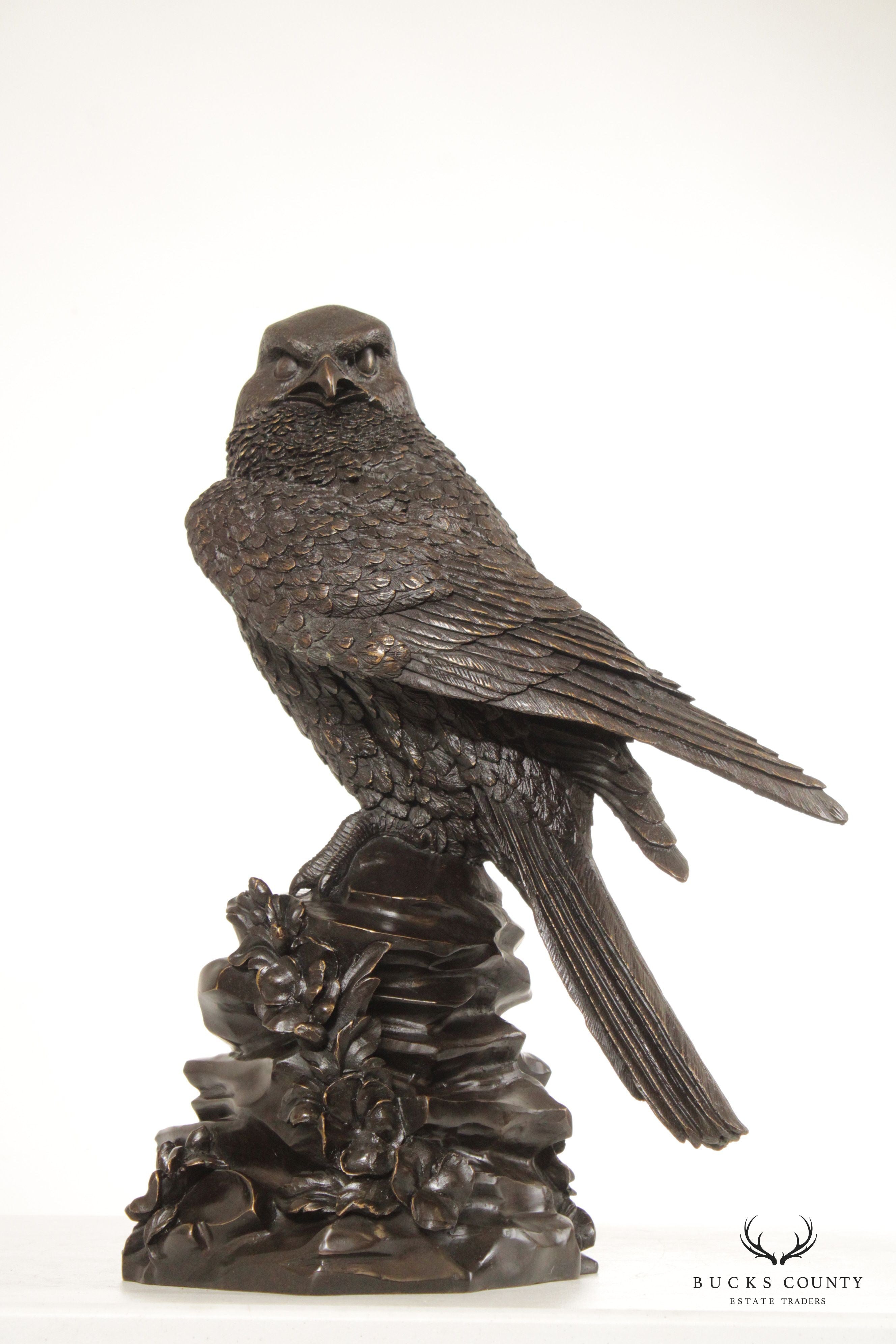 20th Century Falcon on Rock Bronze Sculpture