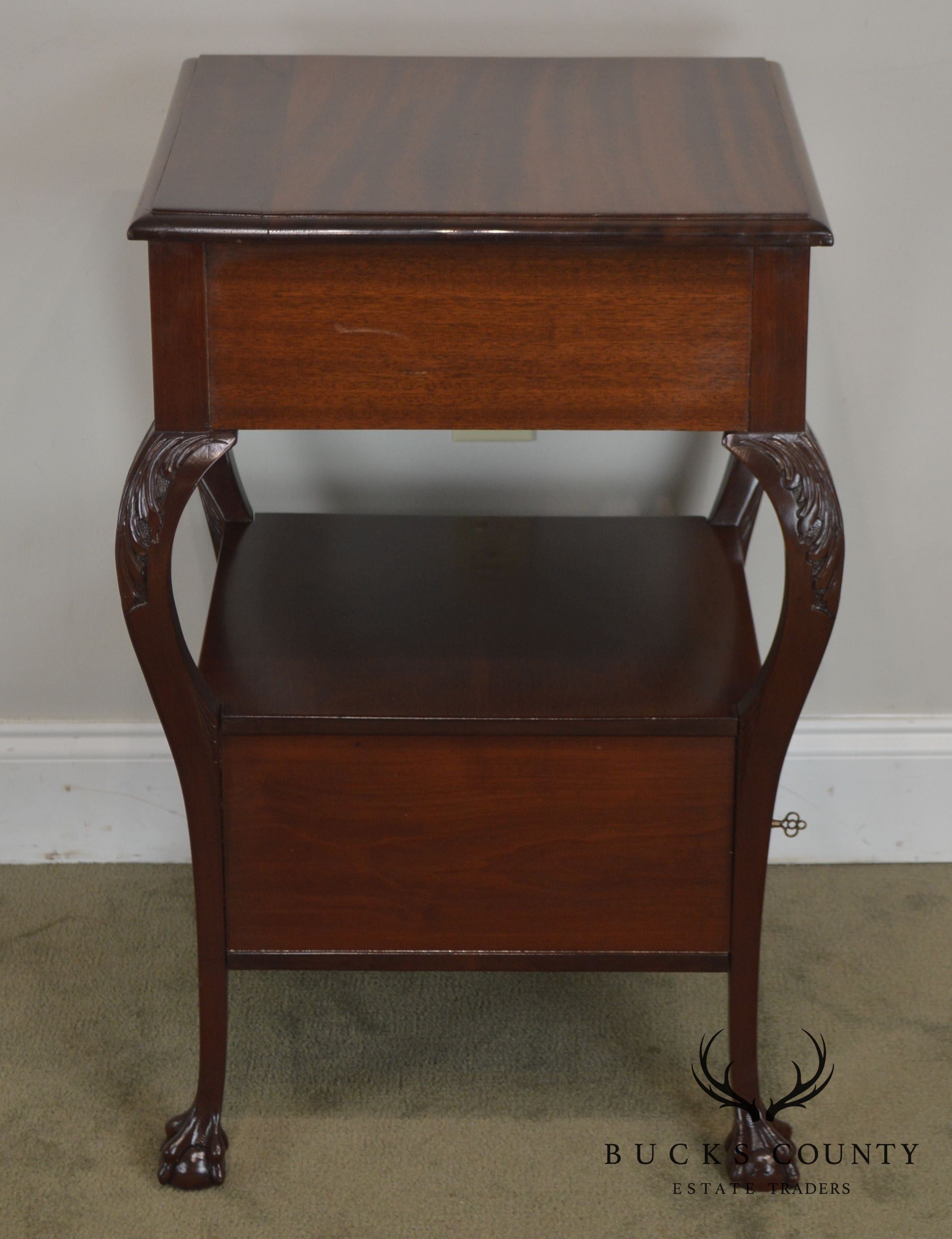 Chippendale Style Antique Custom Mahogany Ball & Claw One Drawer One Door Stand