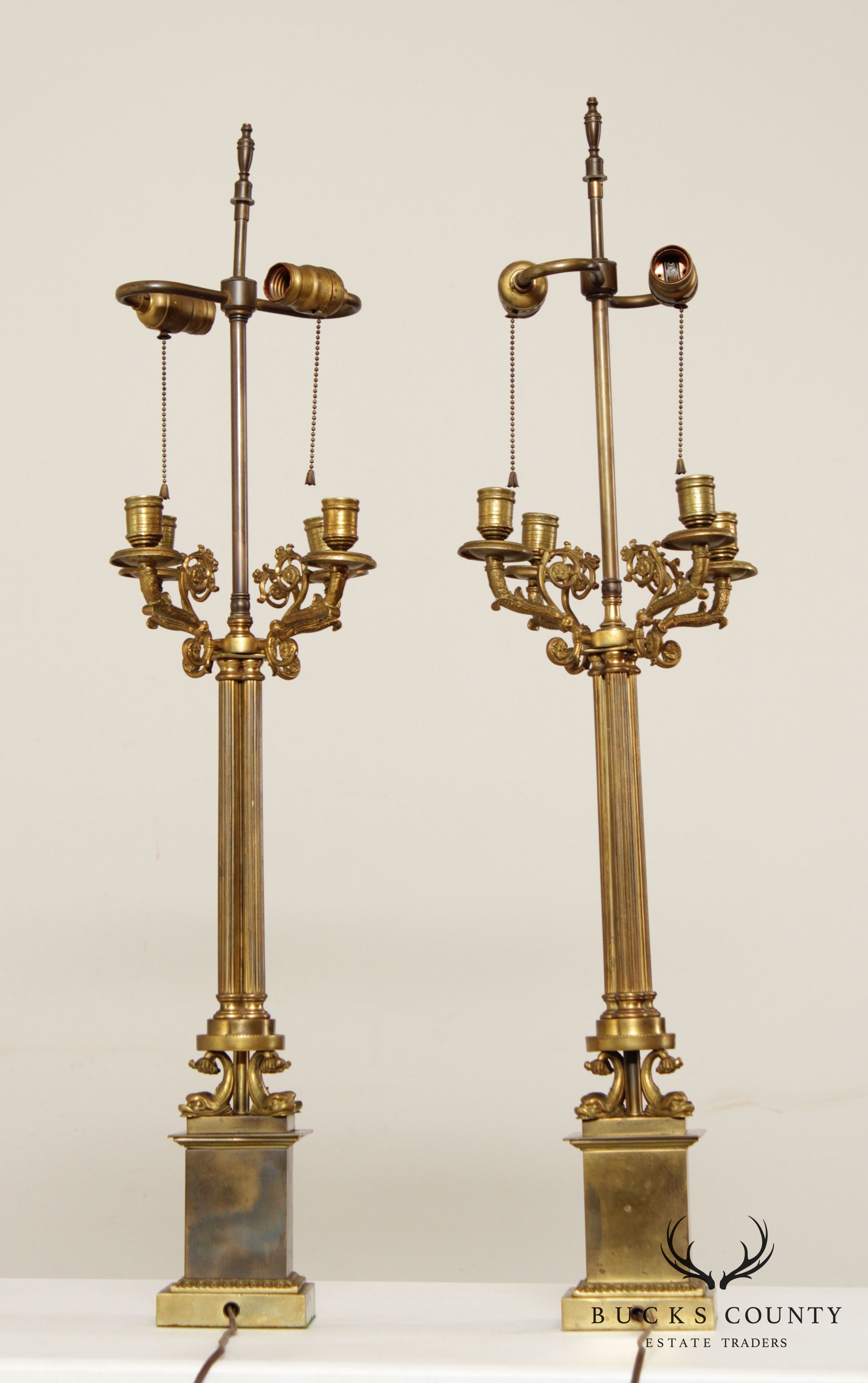 Vintage Neoclassical Bronze Candelabra Lamps