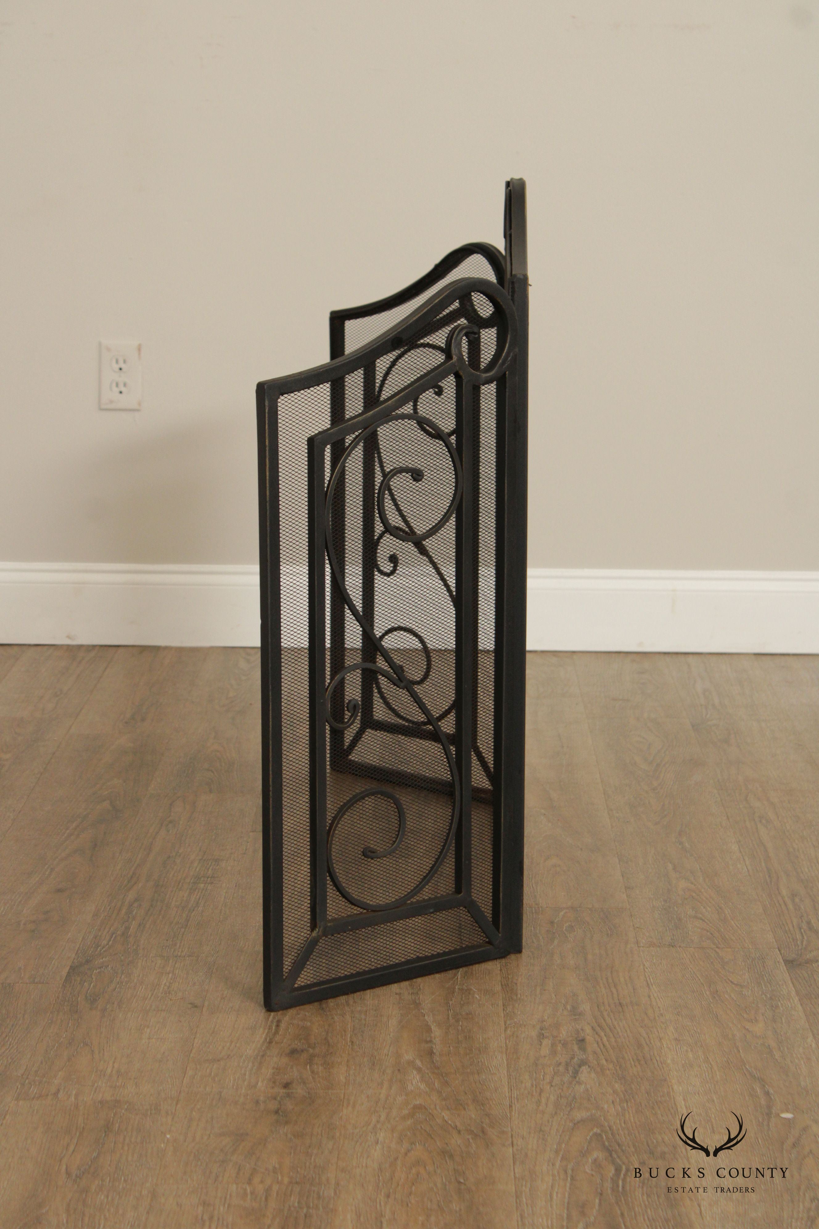 VINTAGE WROUGHT IRON FIRE SCREEN WITH SCROLLING