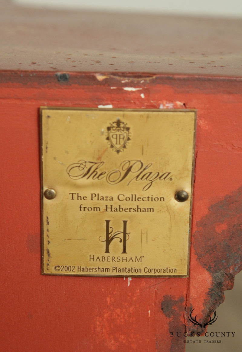 Habersham 'The Plaza Collection' Red, Gold Venetian Painted Demilune Console Cabinet