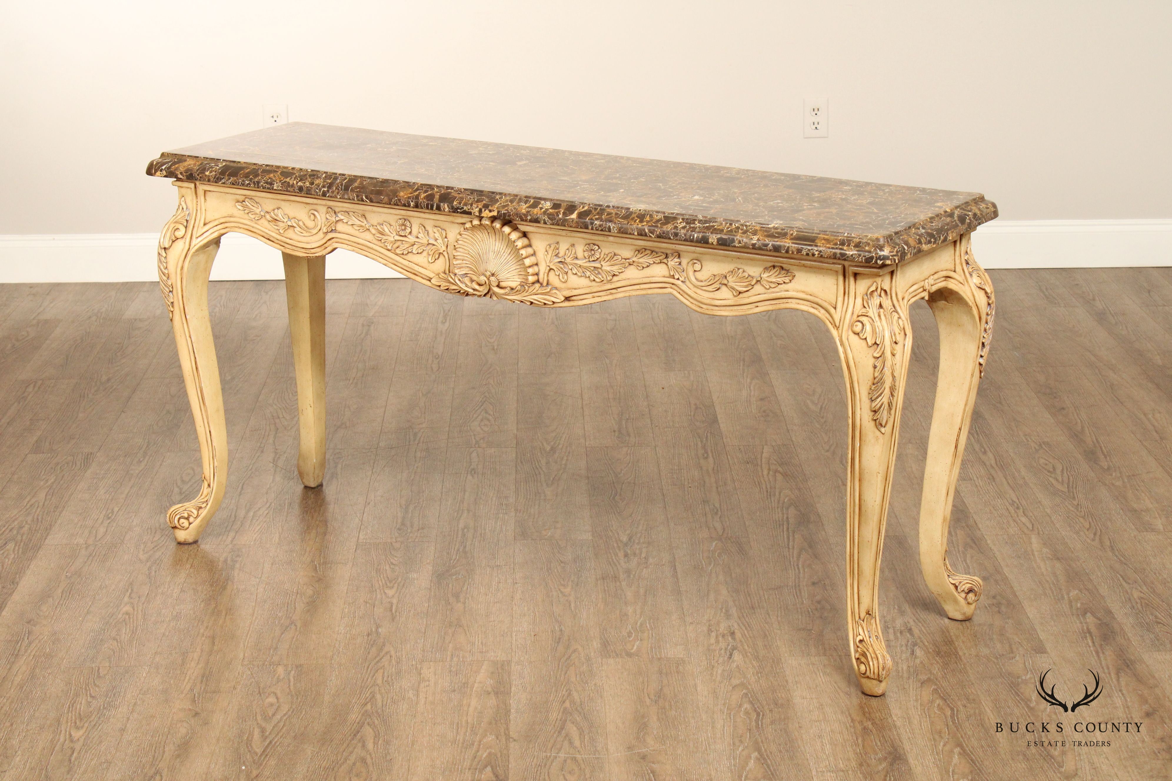 Rococo Style Carved Painted Console Table with Tessellated Marble Top