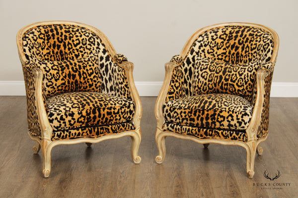 Ballard Designs French Louis XV Style Pair of Leopard Print Barrel Chairs