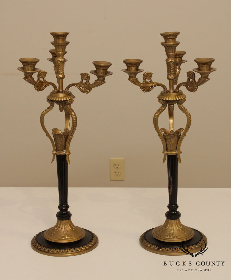 French Empire Style Pair Bronze Candelabra