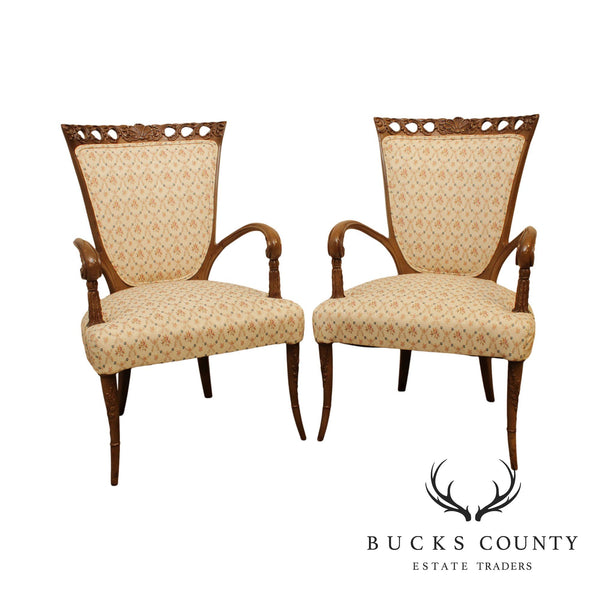 Hollywood Regency Vintage Pair Carved Armchairs