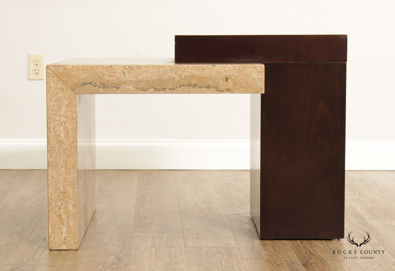Italian Modern Travertine and Wenge Wood Side Table