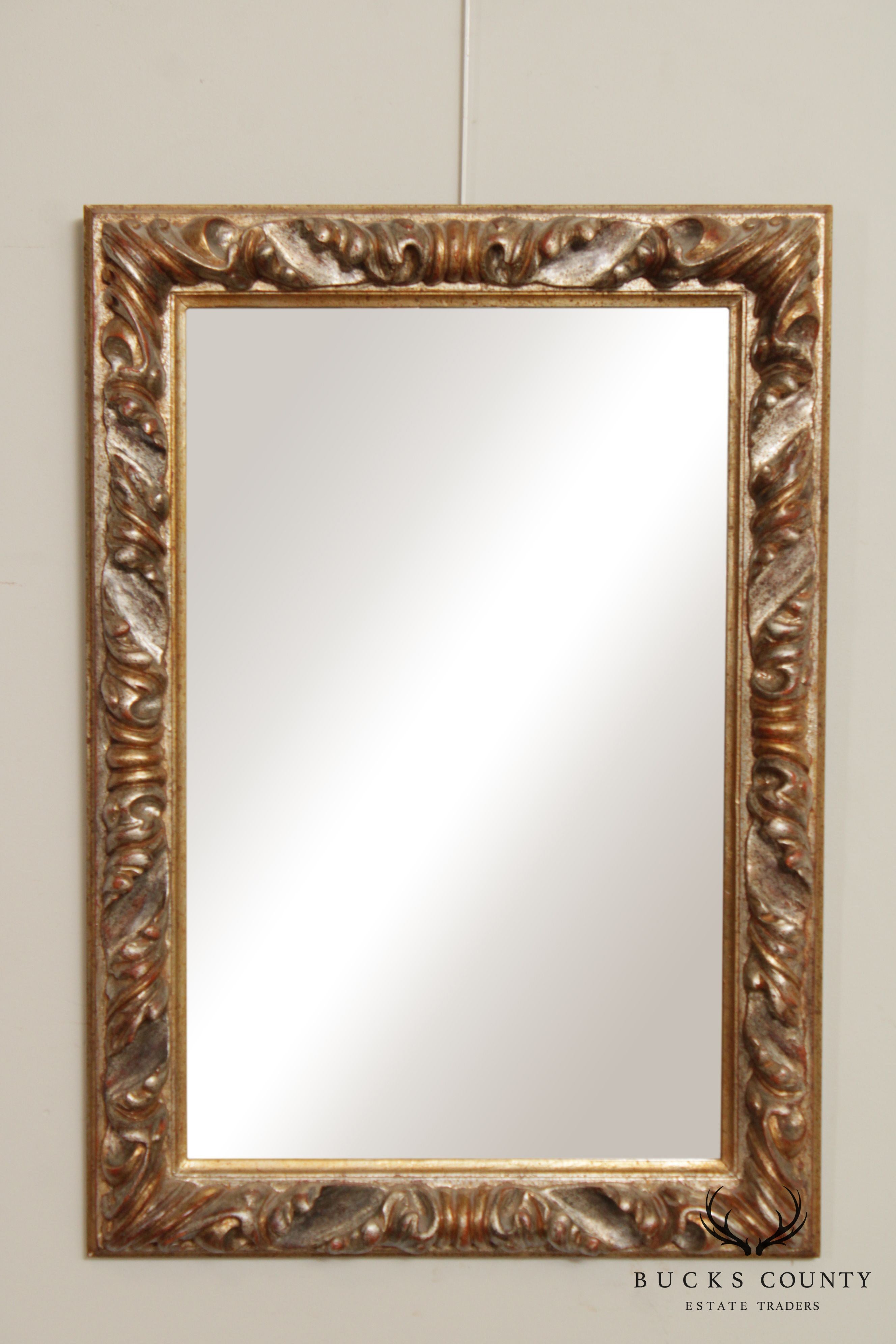 Neoclassical Style Silver Gold Carved Wall Mirror