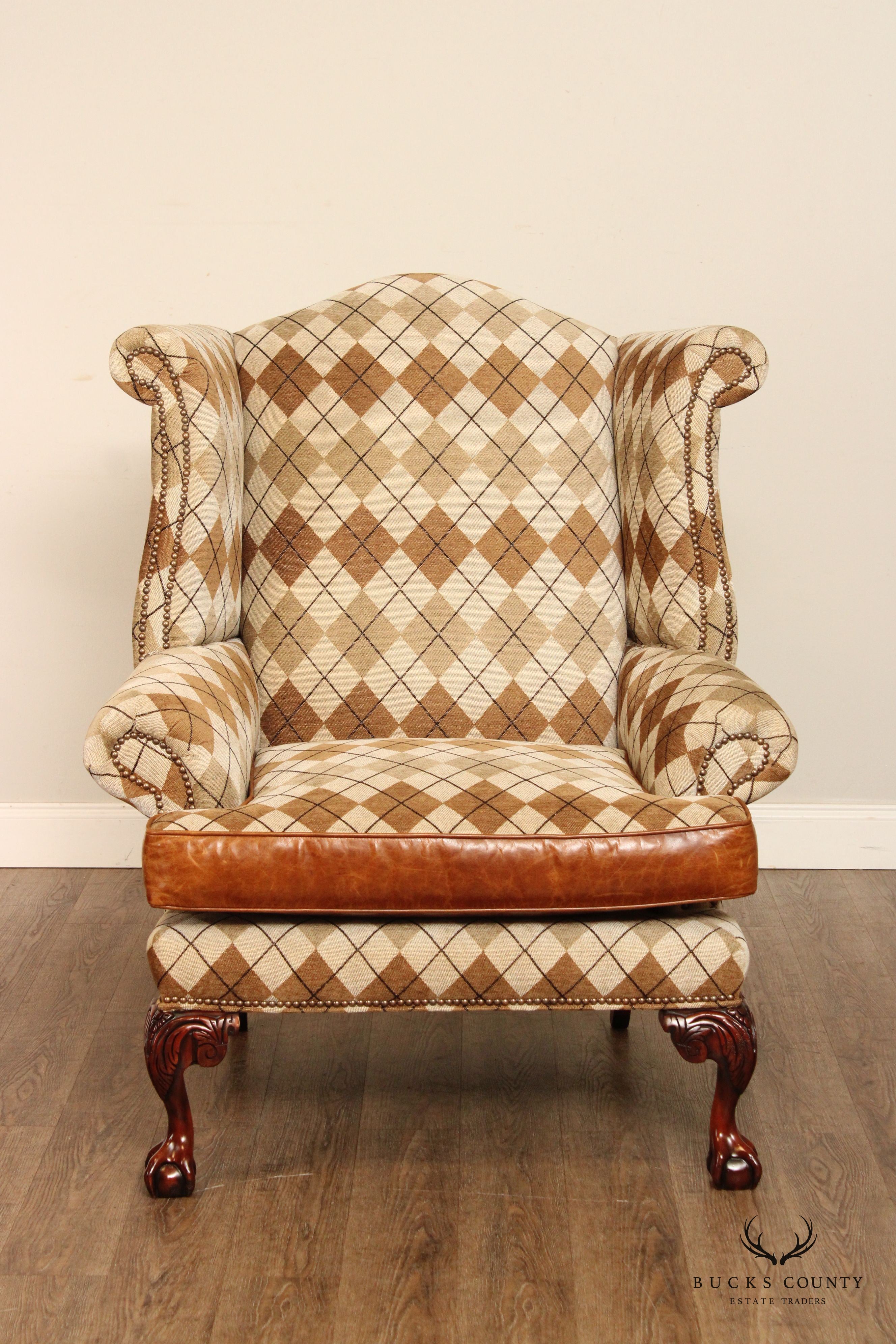 Old Hickory Tannery Ball and Claw Foot Wingback Armchair