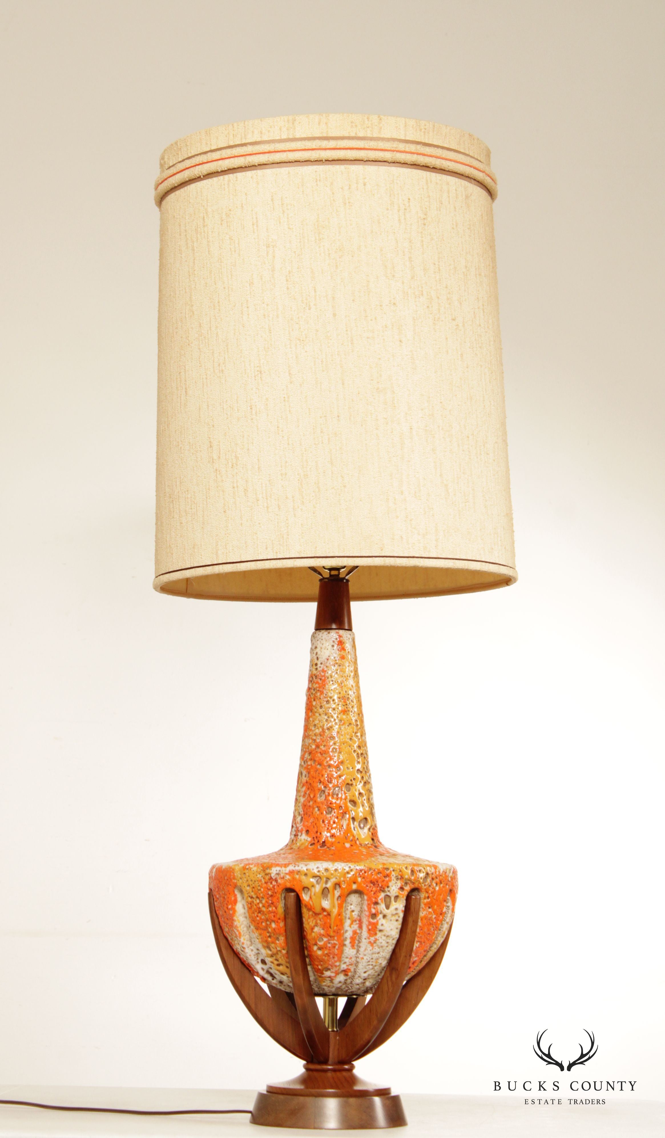 Mid Century Modern Pair Lava Ceramic Table Lamps