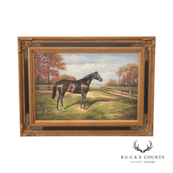 20th Century Equestrian Horse Oil Painting, Custom Framed