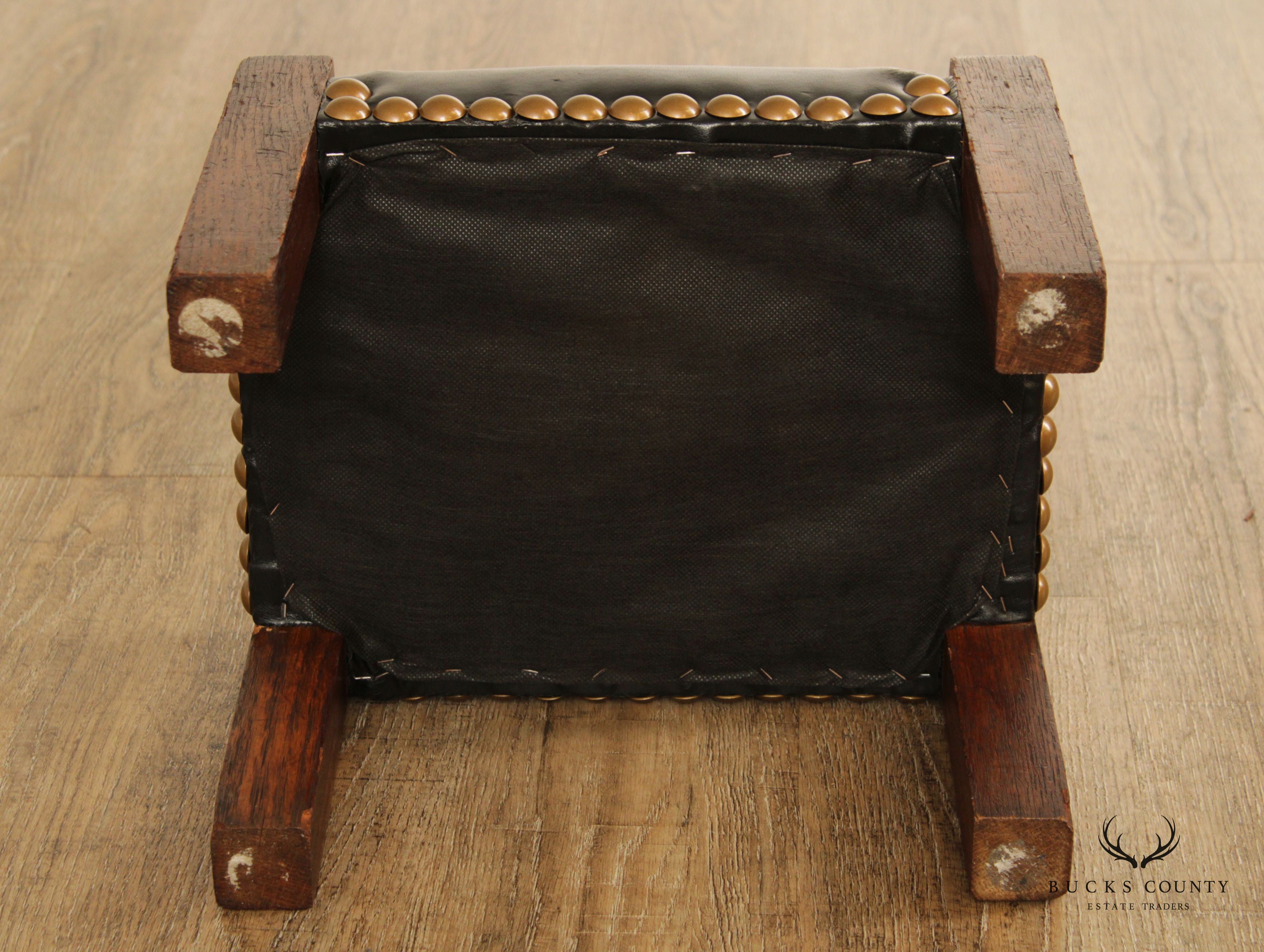 Mission Style Antique Oak and Leather Foot Stool