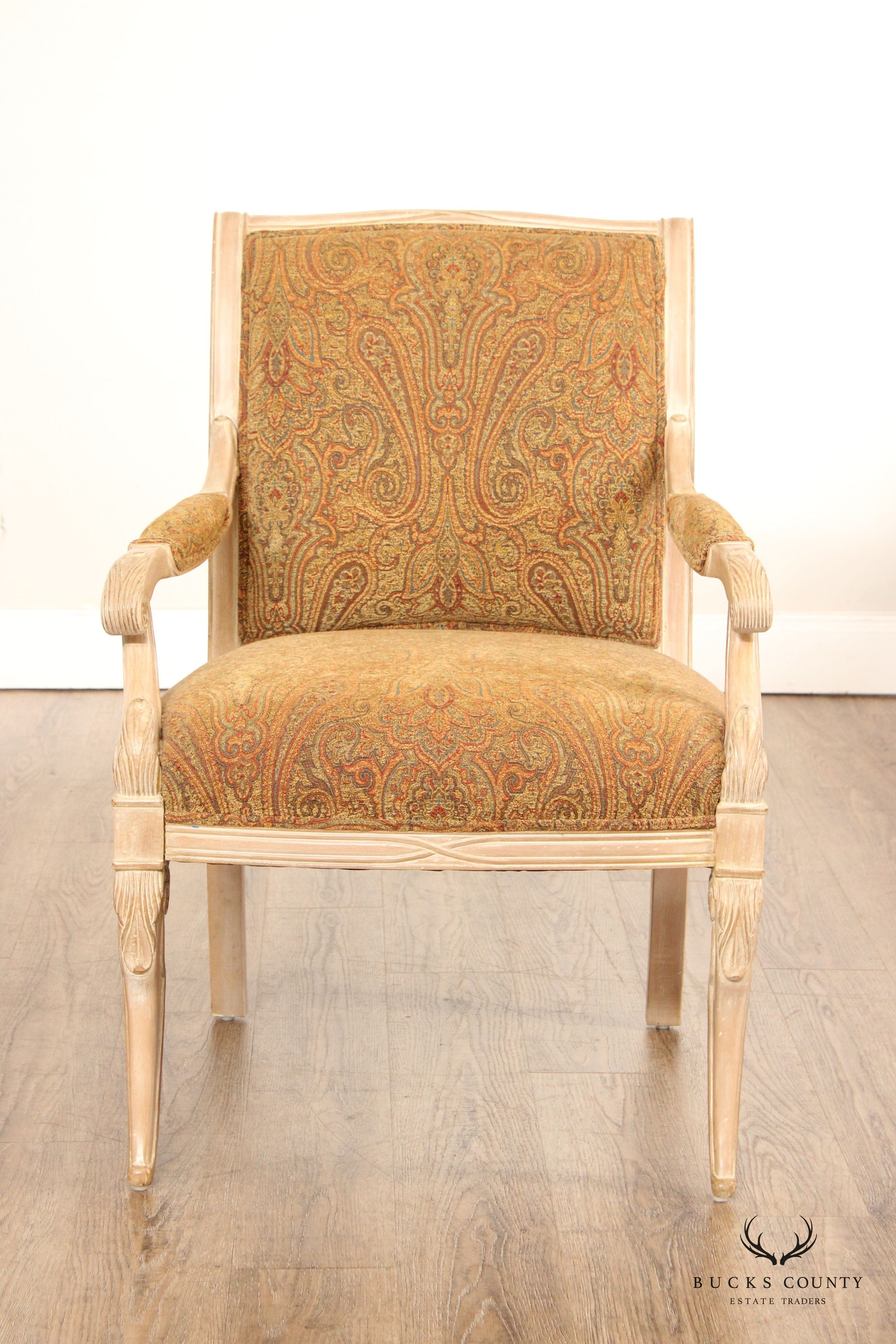 Regency Style Pair of Painted Frame Fauteuil Armchairs