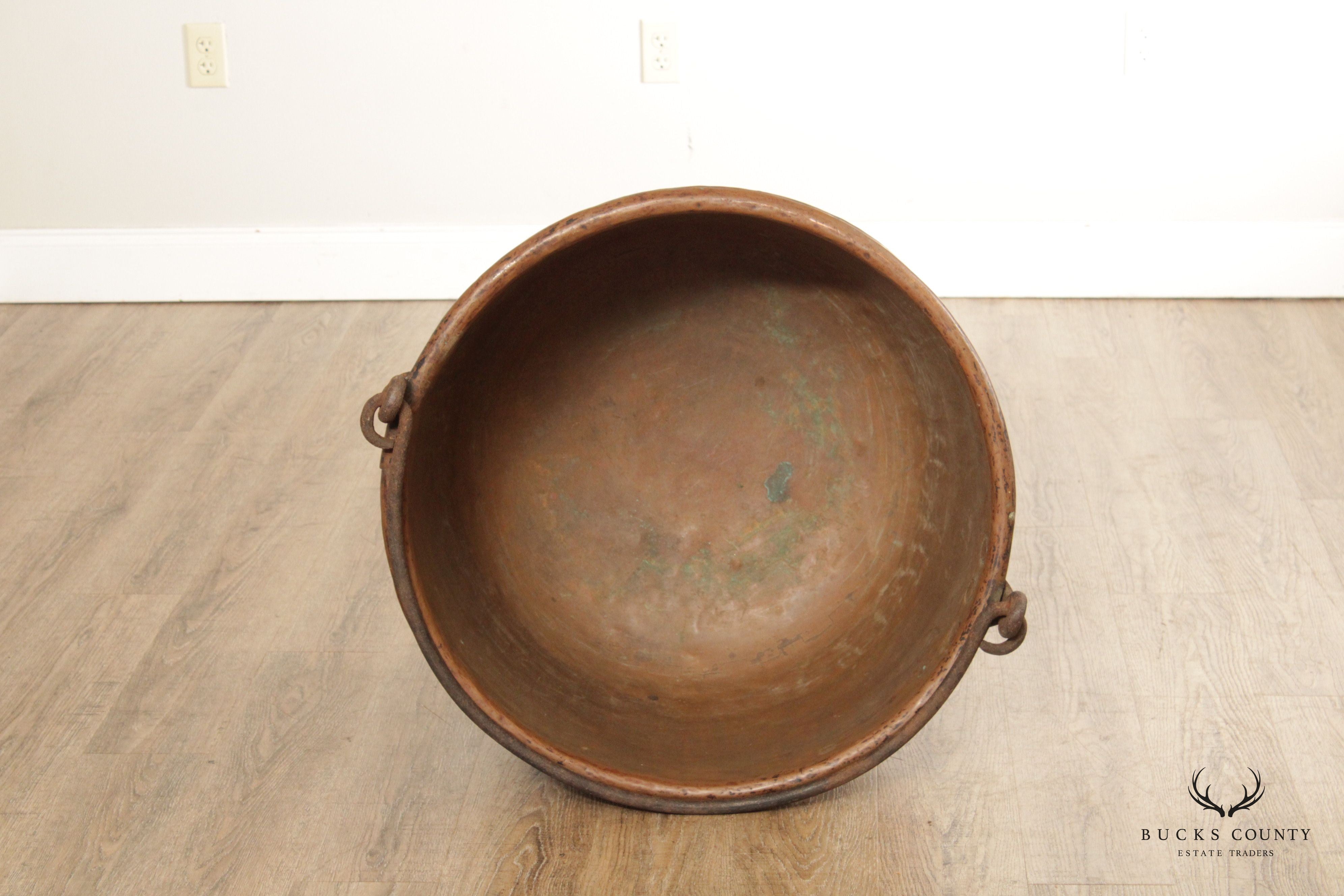 Antique Hammered Copper Pot with Iron Handle