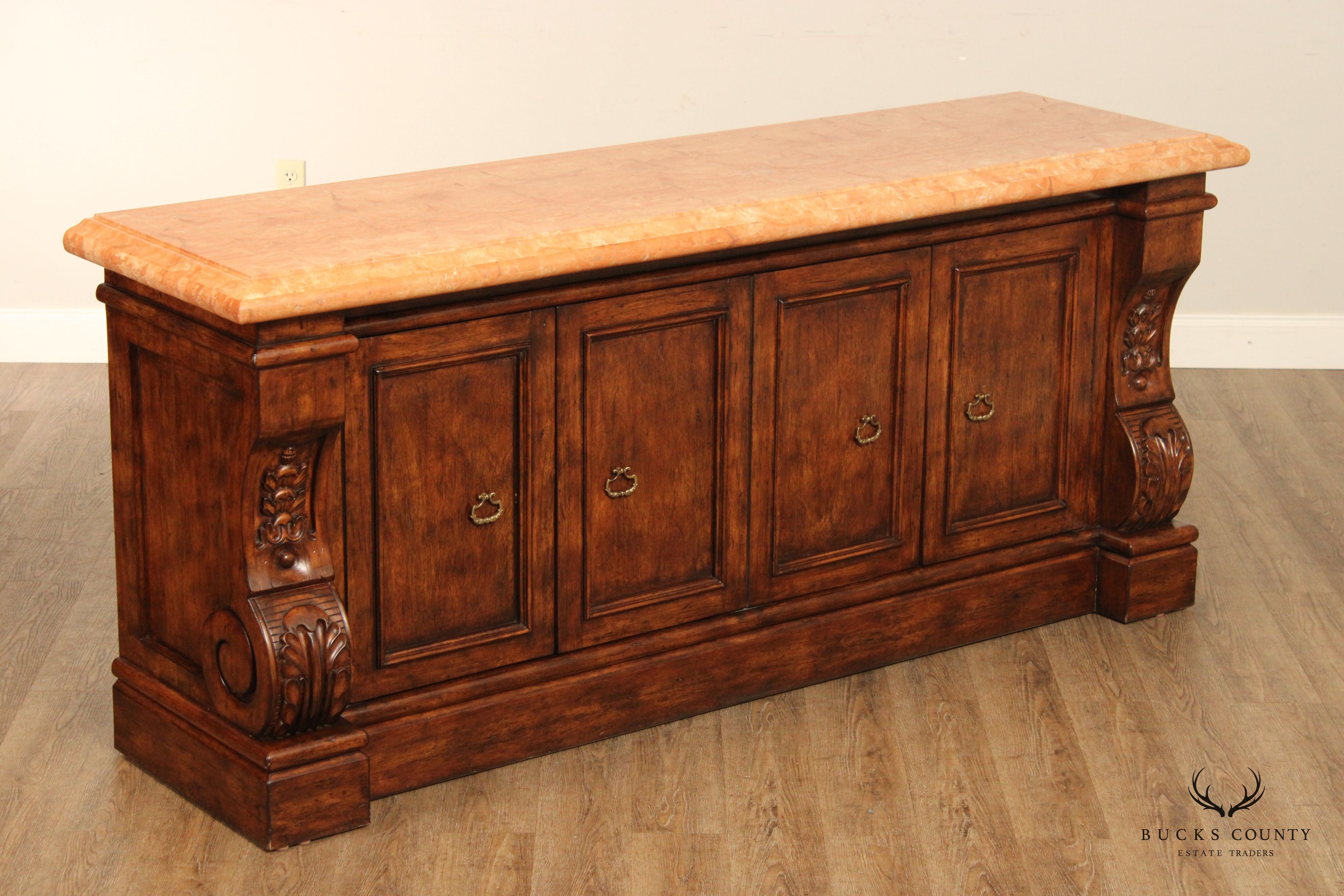 French Renaissance Style Marble Top Sideboard Credenza