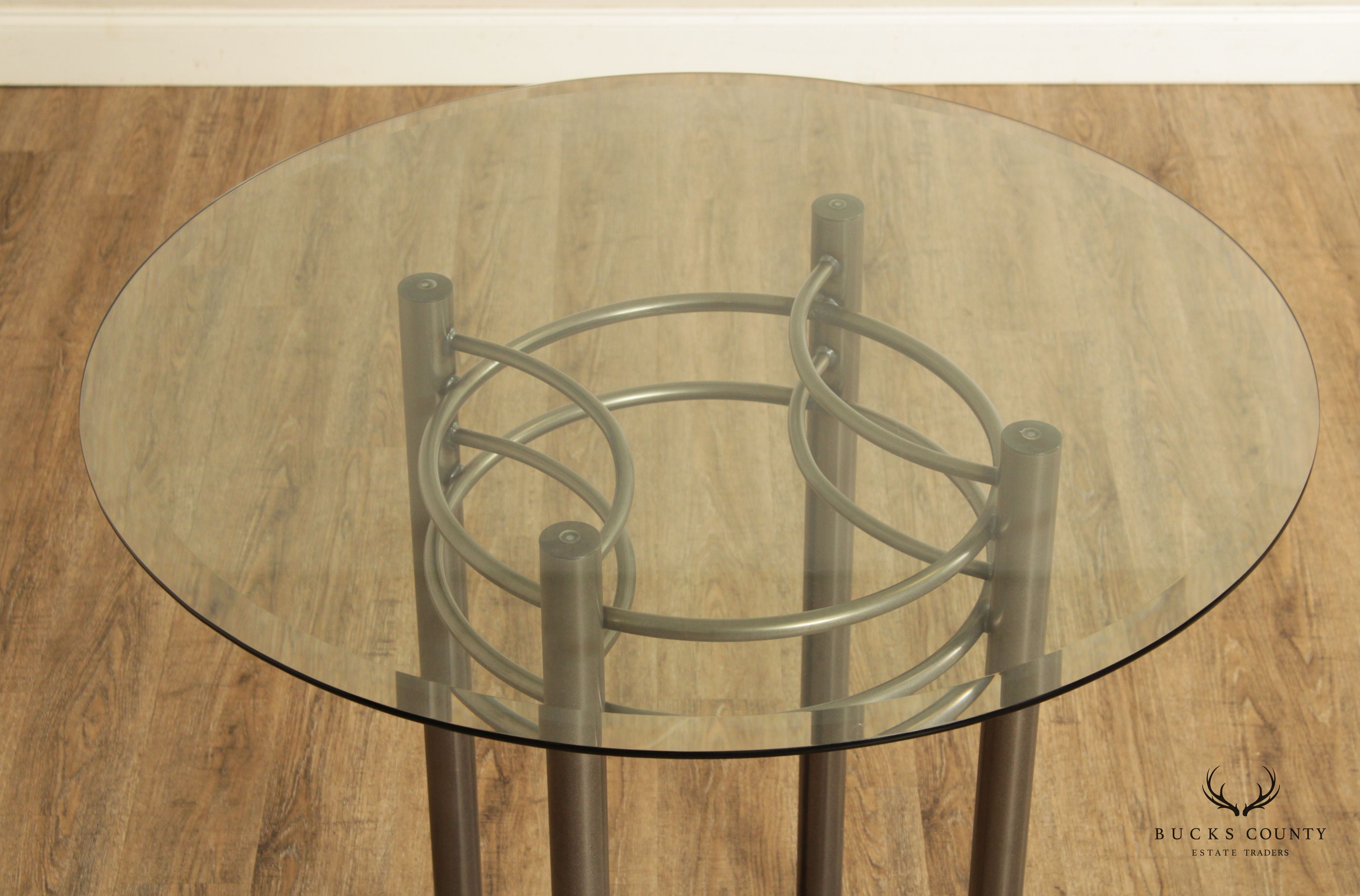 Contemporary Round Glass Top Steel Pub Table