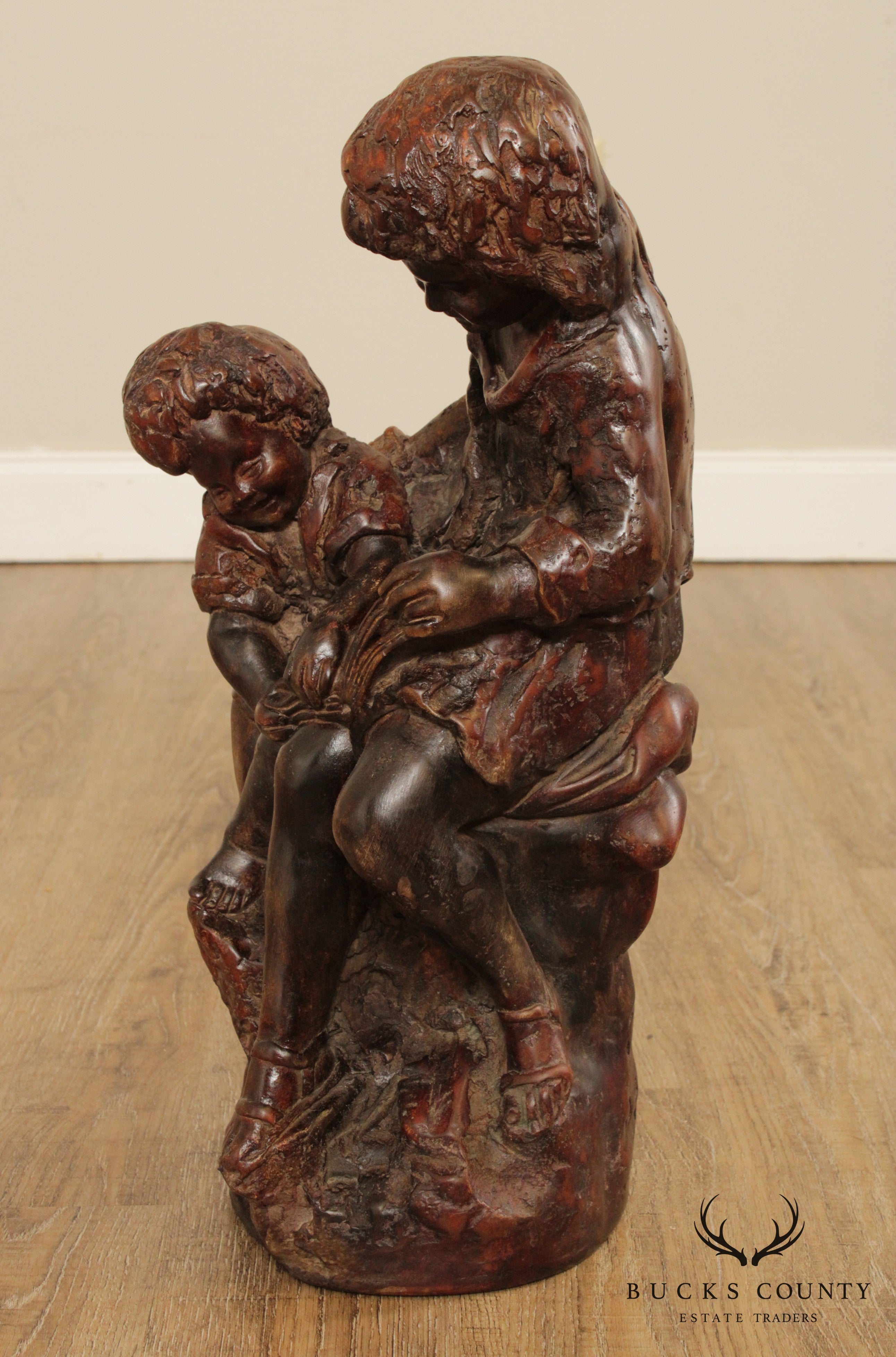 Vintage Mother and Child Reading Sculpture