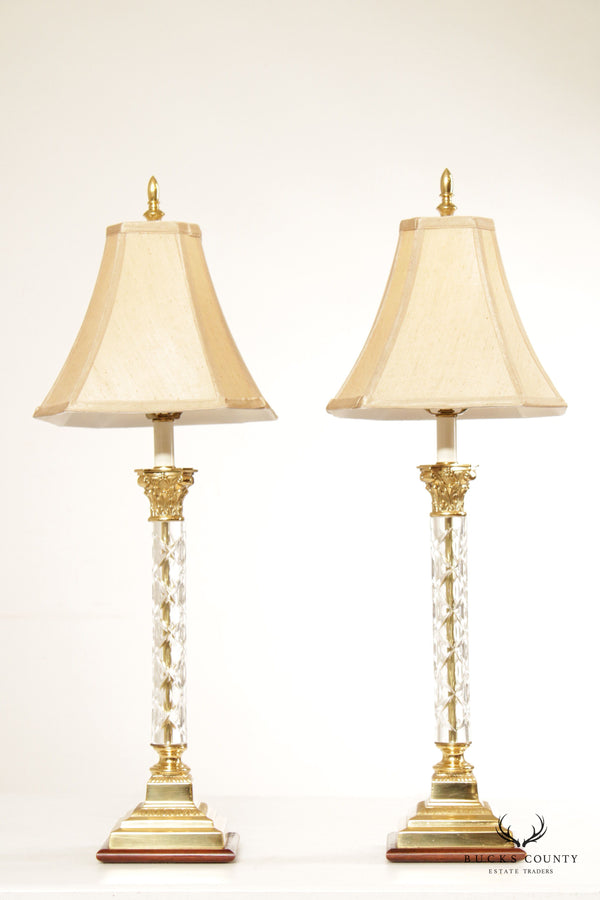 Neoclassical Pair Corinthian Column Cut Crystal Table Lamps