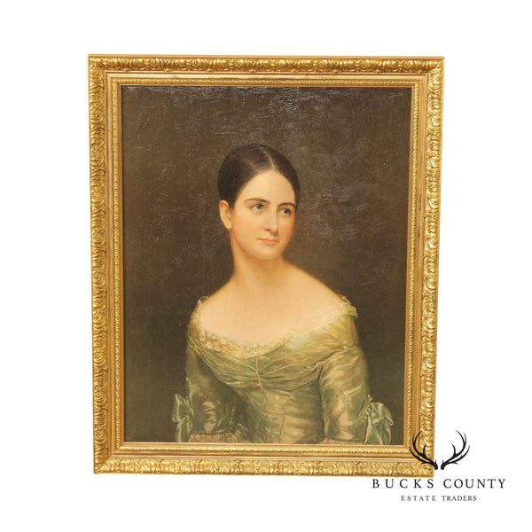 Vintage Portrait of Miss Pearce Oil Painting, After Thomas Sully