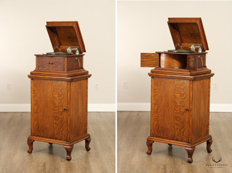 Columbia Grafonola Antique Oak Case Floor Phonograph Record Player