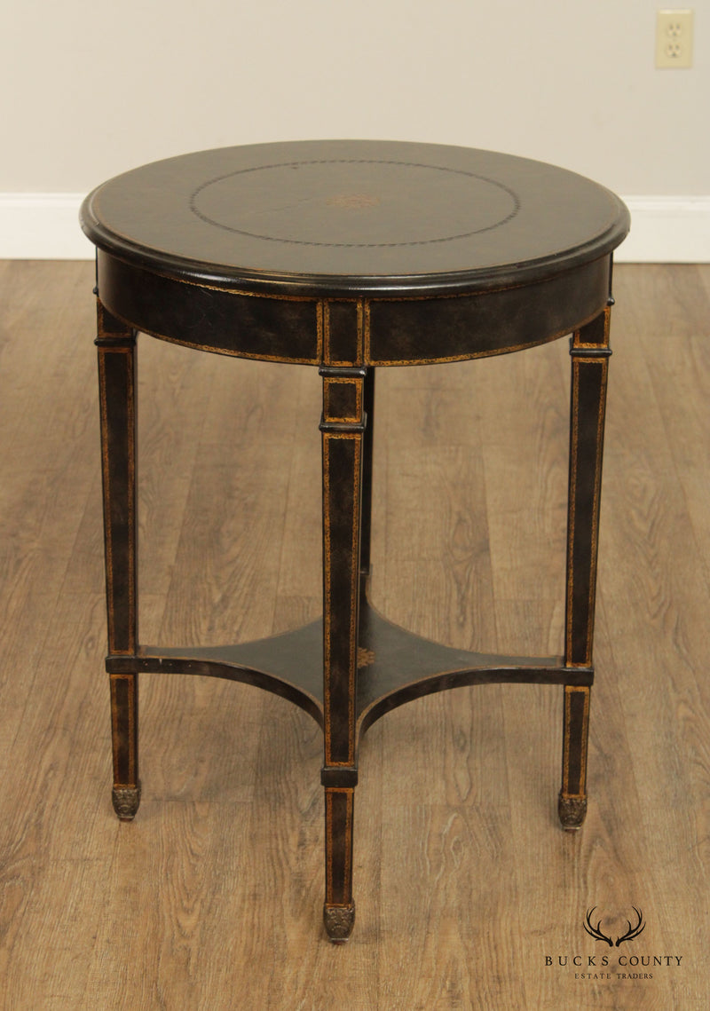 Maitland Smith Regency Style Round Two Tier Leather Wrapped Side Table