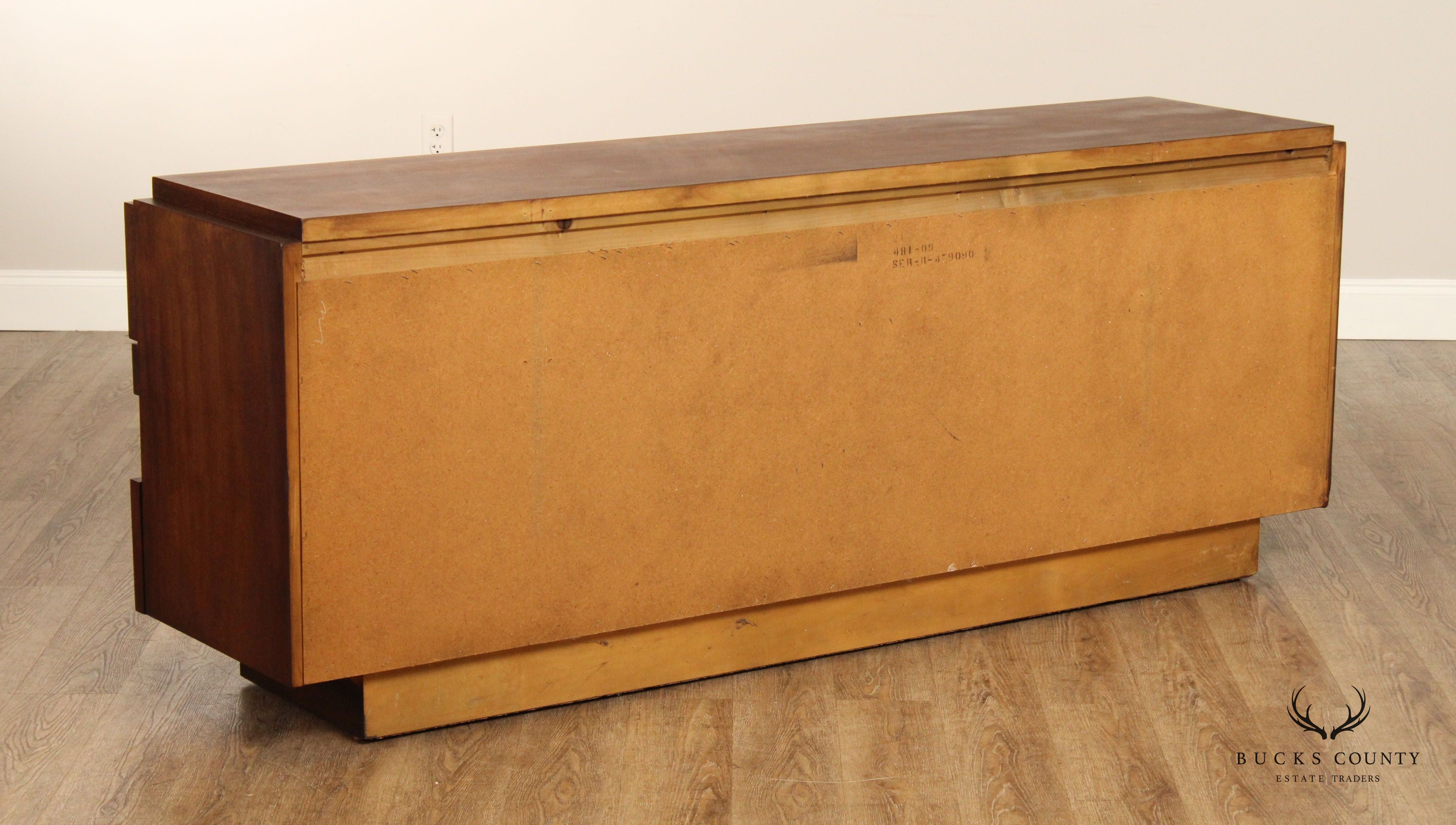 Lane Mid Century Modern Brutalist Walnut Long Dresser