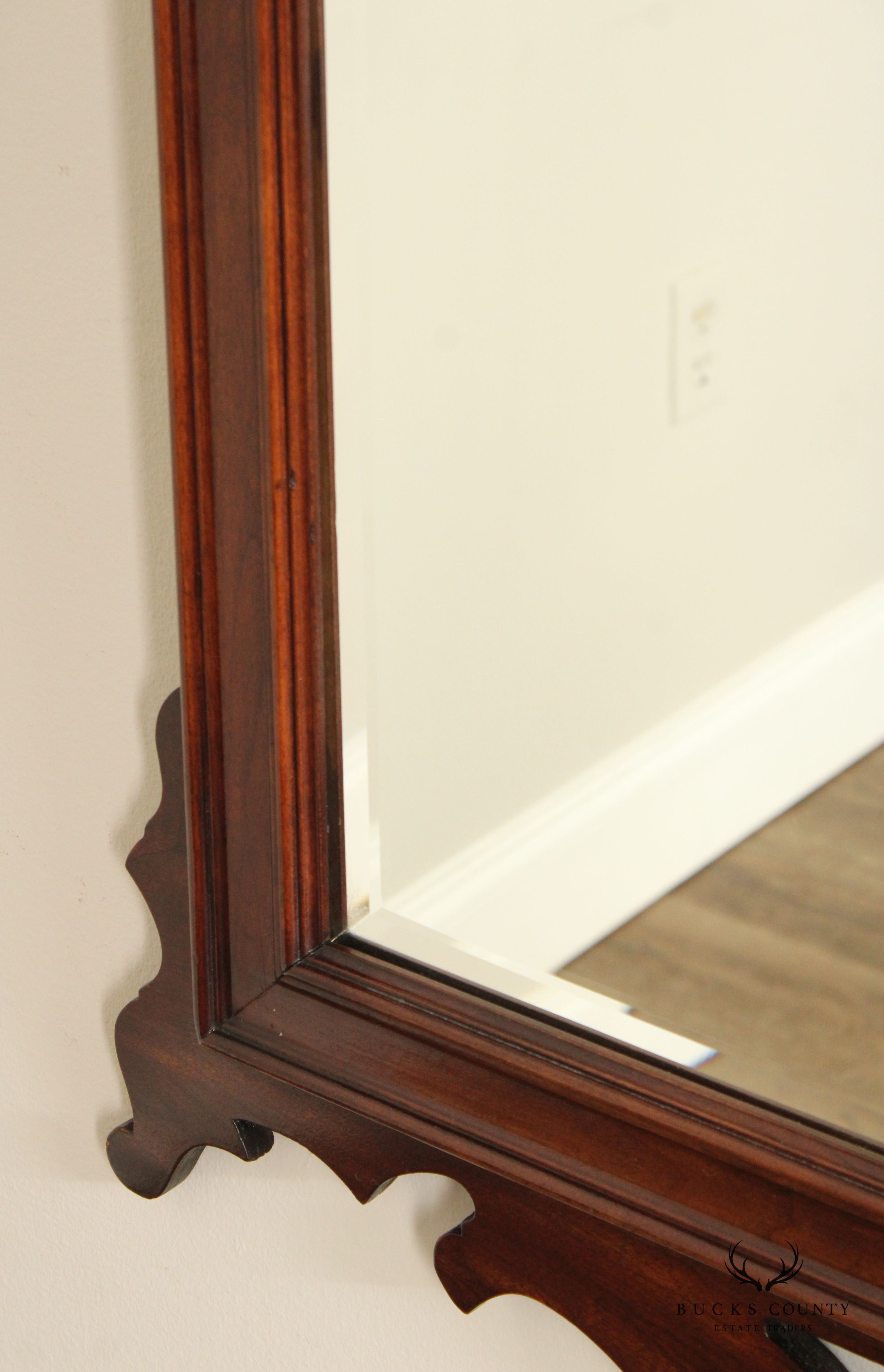 Chippendale Style Vintage Mahogany Fretwork Beveled Wall Mirror