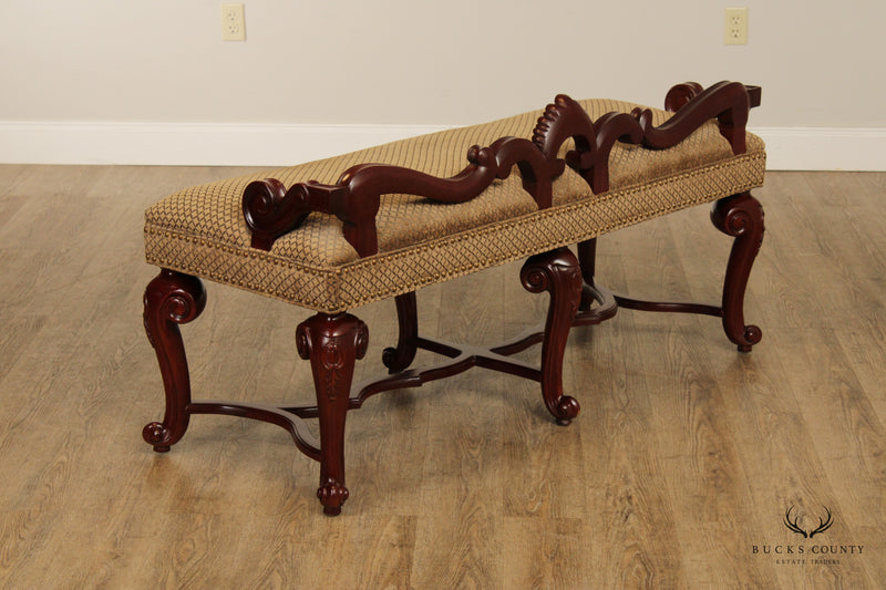 Quality Carved Mahogany Rococo Style Window Bench